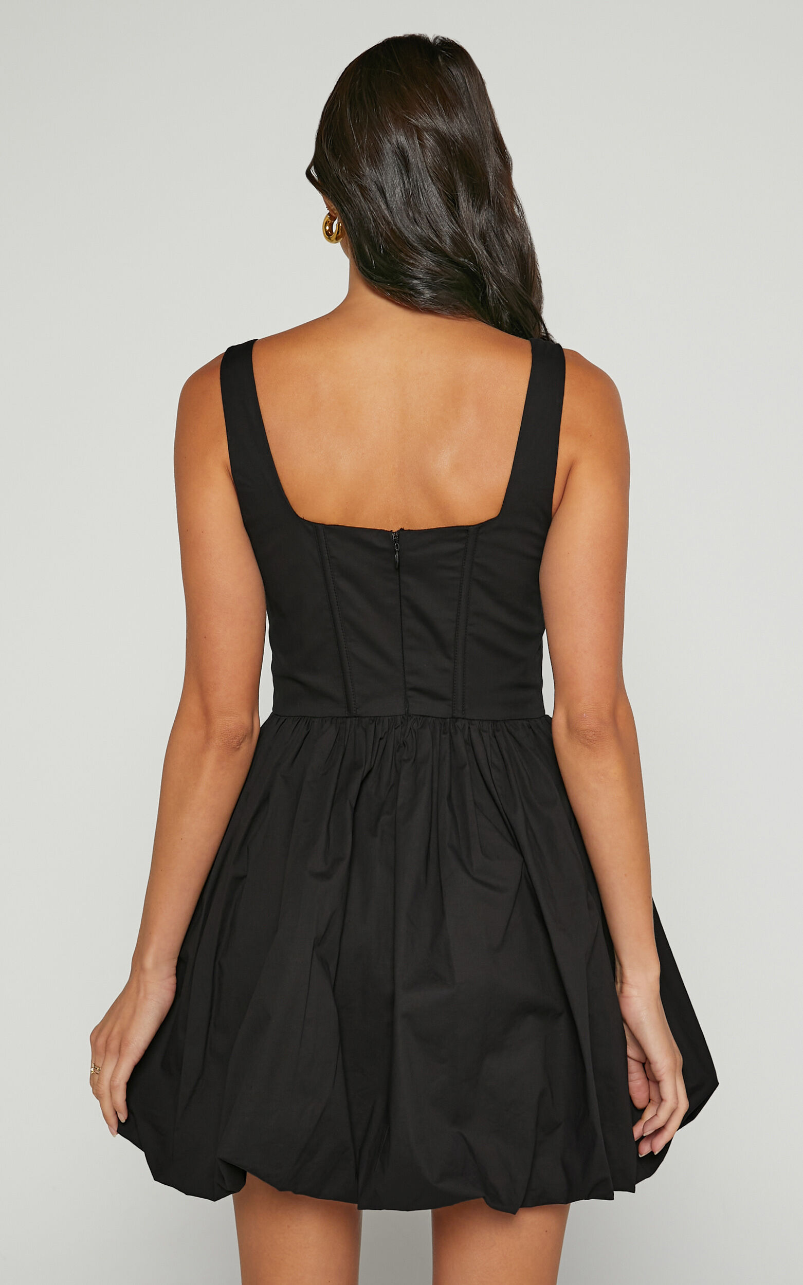 Brianda Mini Dress - Corset Bodice Bubble Hem Dress in Black