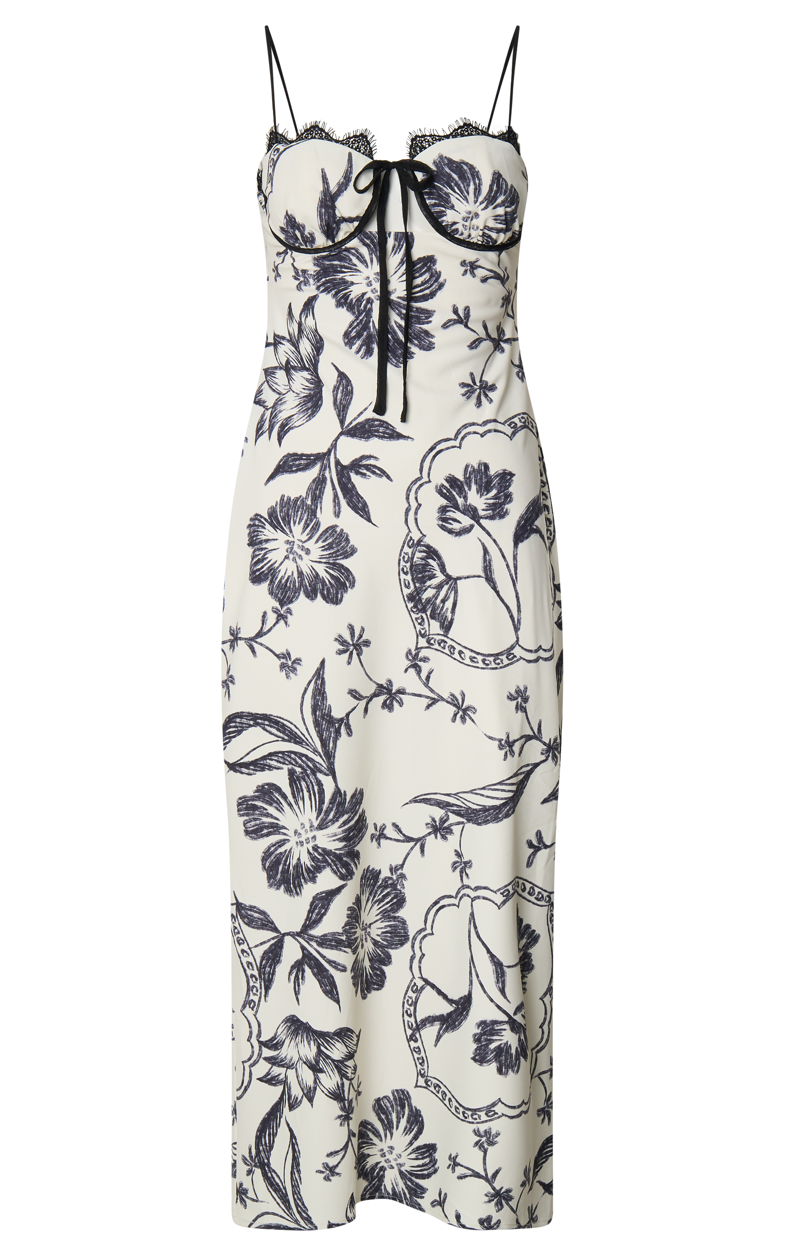 Helen Midi Dress - Strappy Balconette Tie Front Column Dress in Renaissance Floral Print