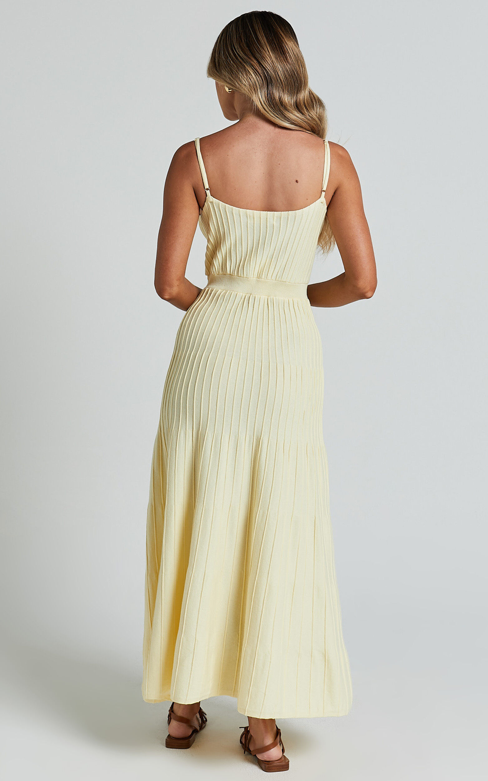Donissa Midi Dress - Panelled Knit Dress in Butter Yellow