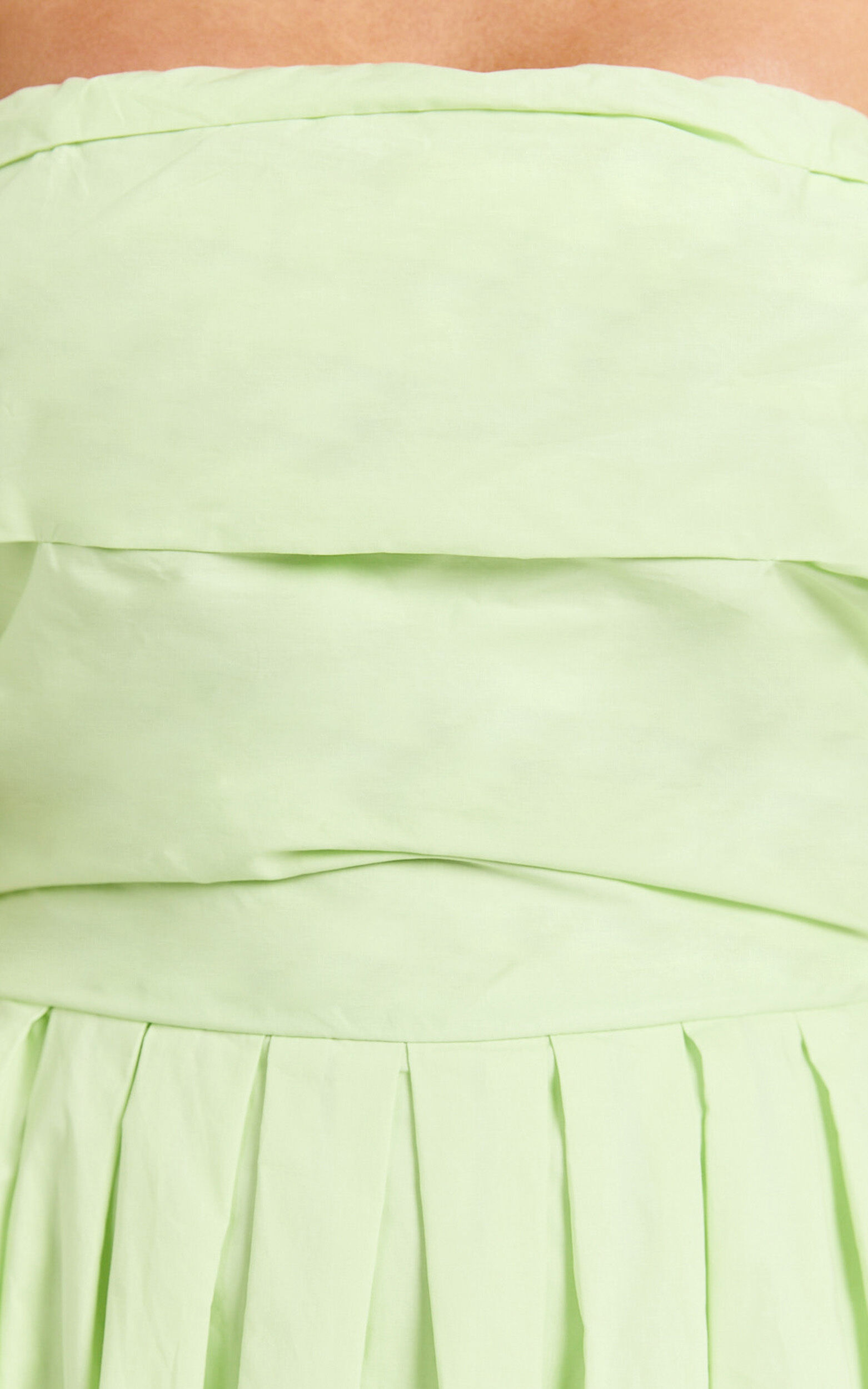 Annie Midi Dress - Off The Shoulder Ruffle Sleeve Pleated Dress in Lime