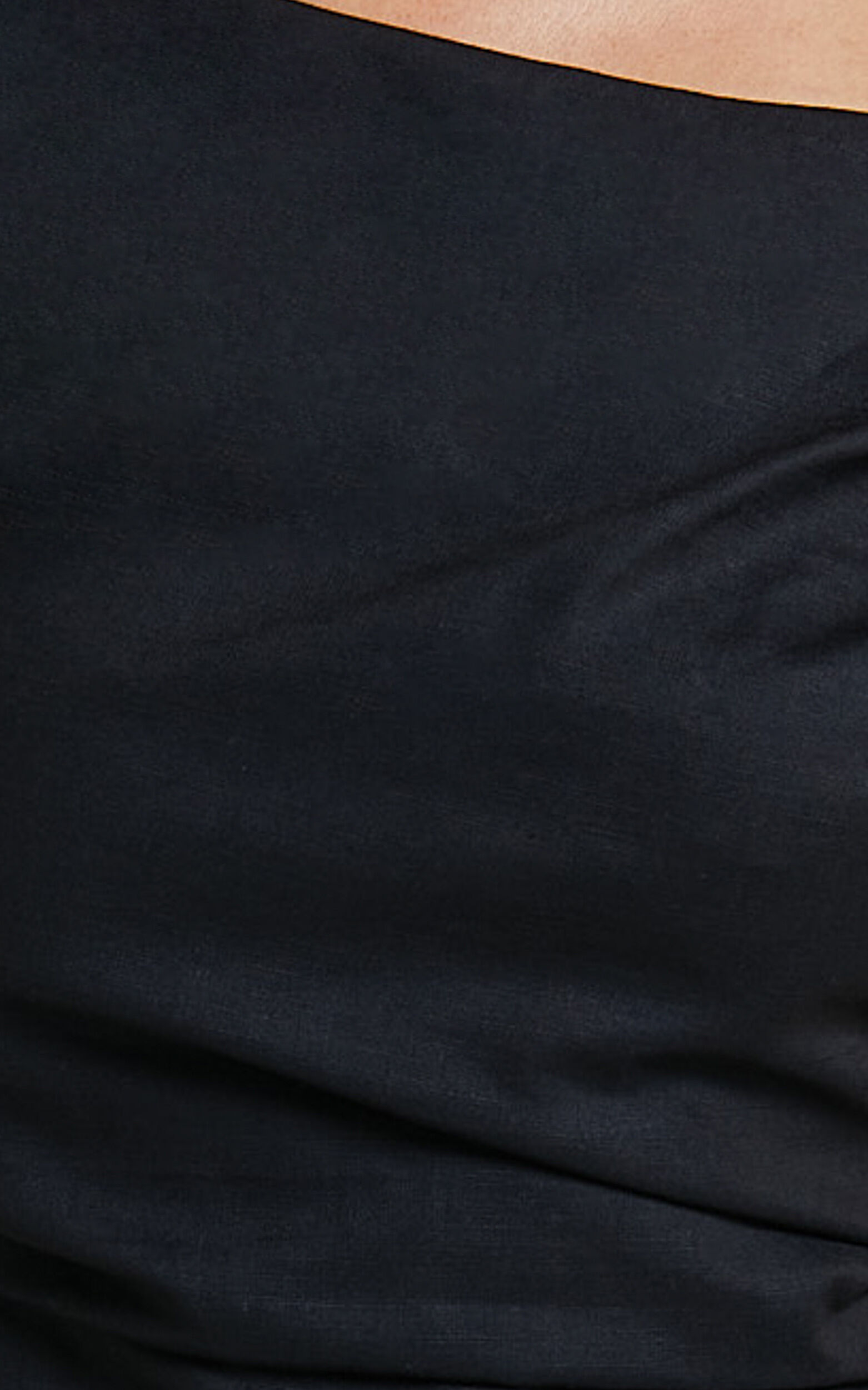 Cincinnati Midi Dress - Off The Shoulder Side Split Column Linen Dress in Black