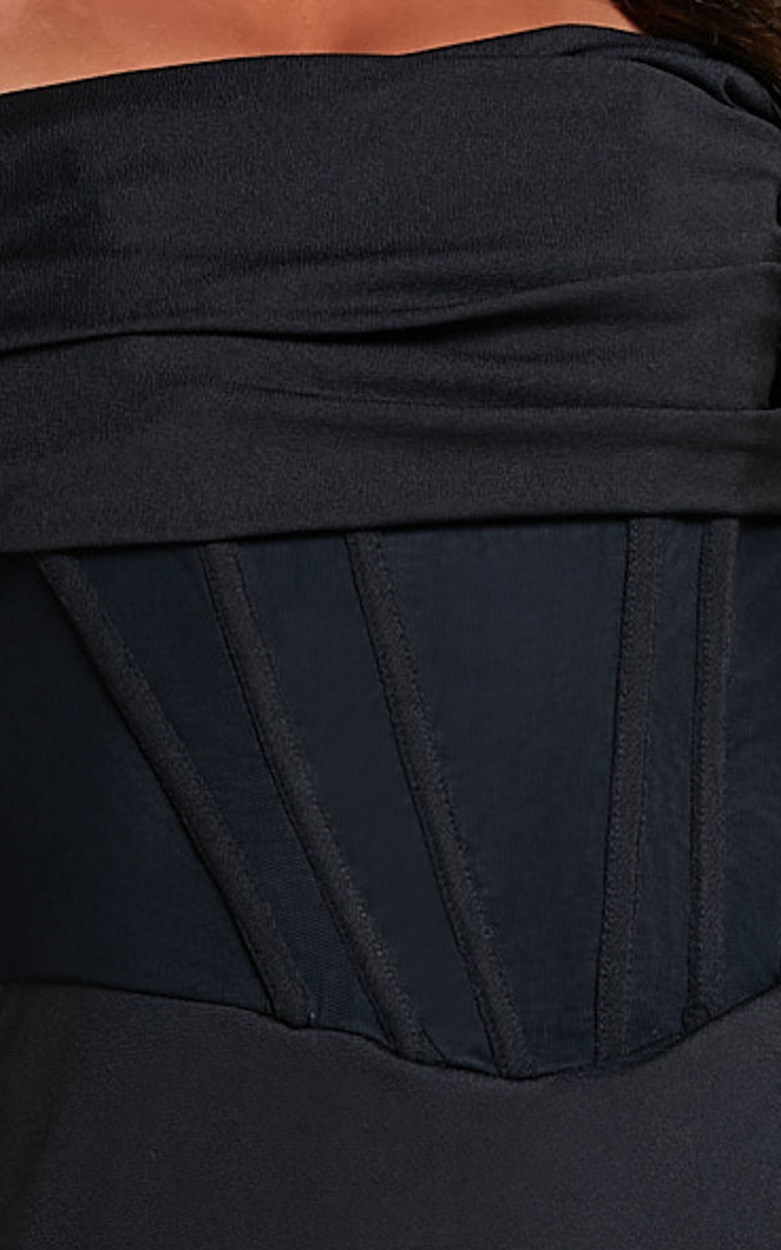 Aidia Midi Dress - One Shoulder Draped Corset Dress in Black