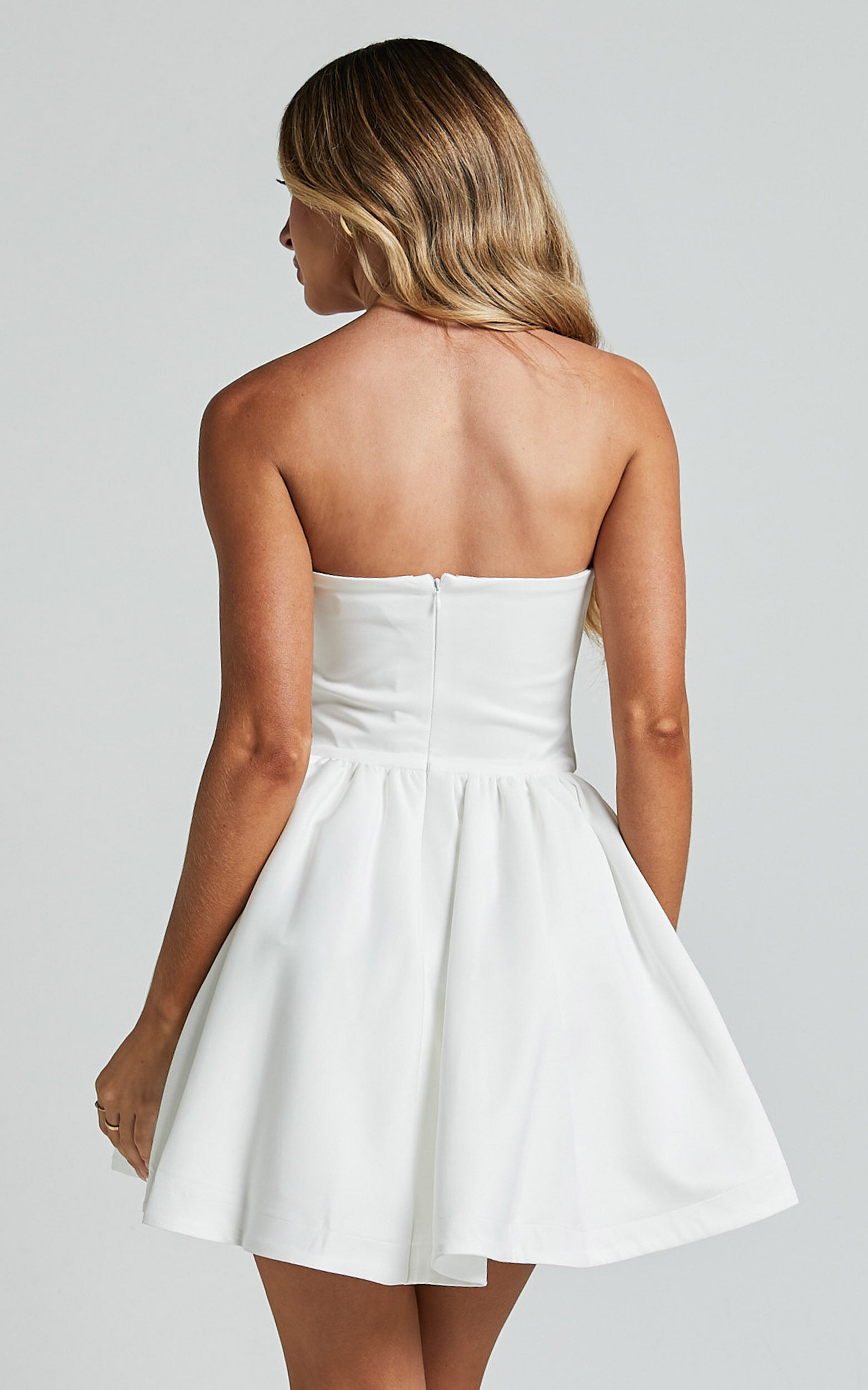 Angeletta Mini Dress - Sweetheart Rosette Detail Fit & Flare in White