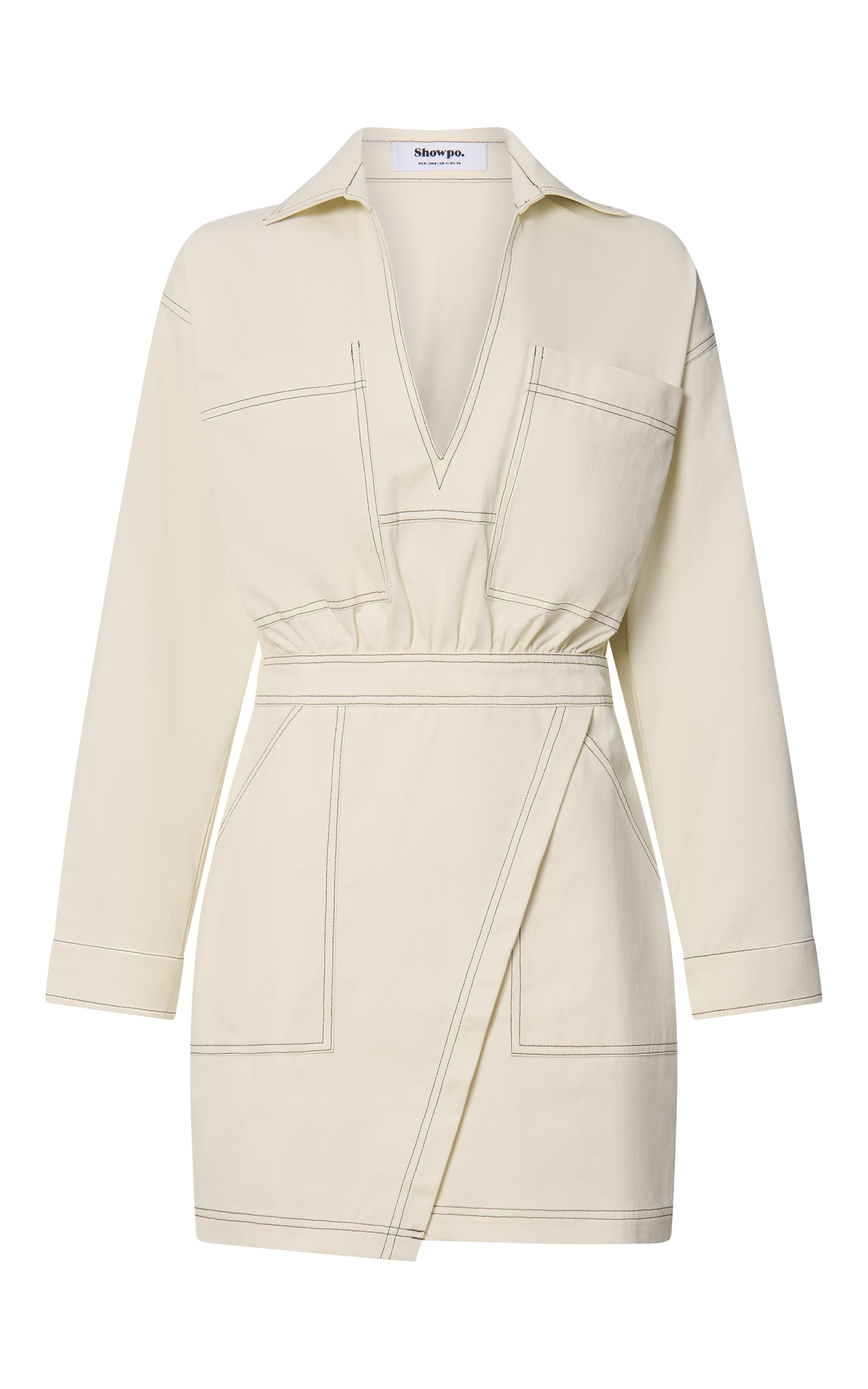 Lilianna Mini Dress - V Neck Long Sleeve Wrap Dress in Cream