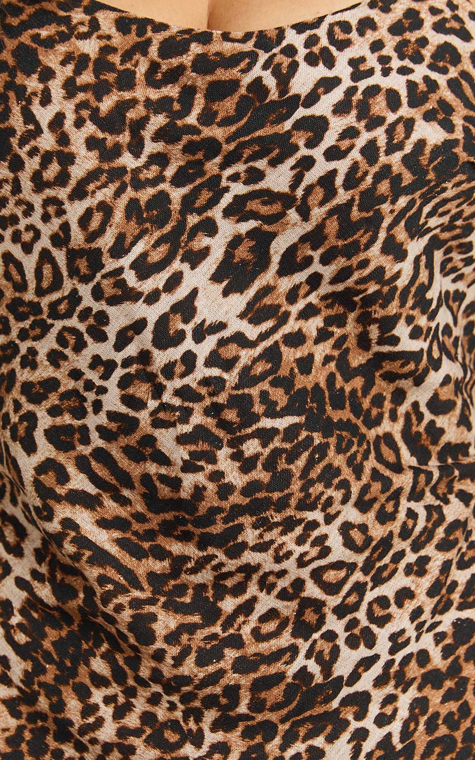 Josie Midi Dress - Linen Slip Dress in Tonal Leopard Print