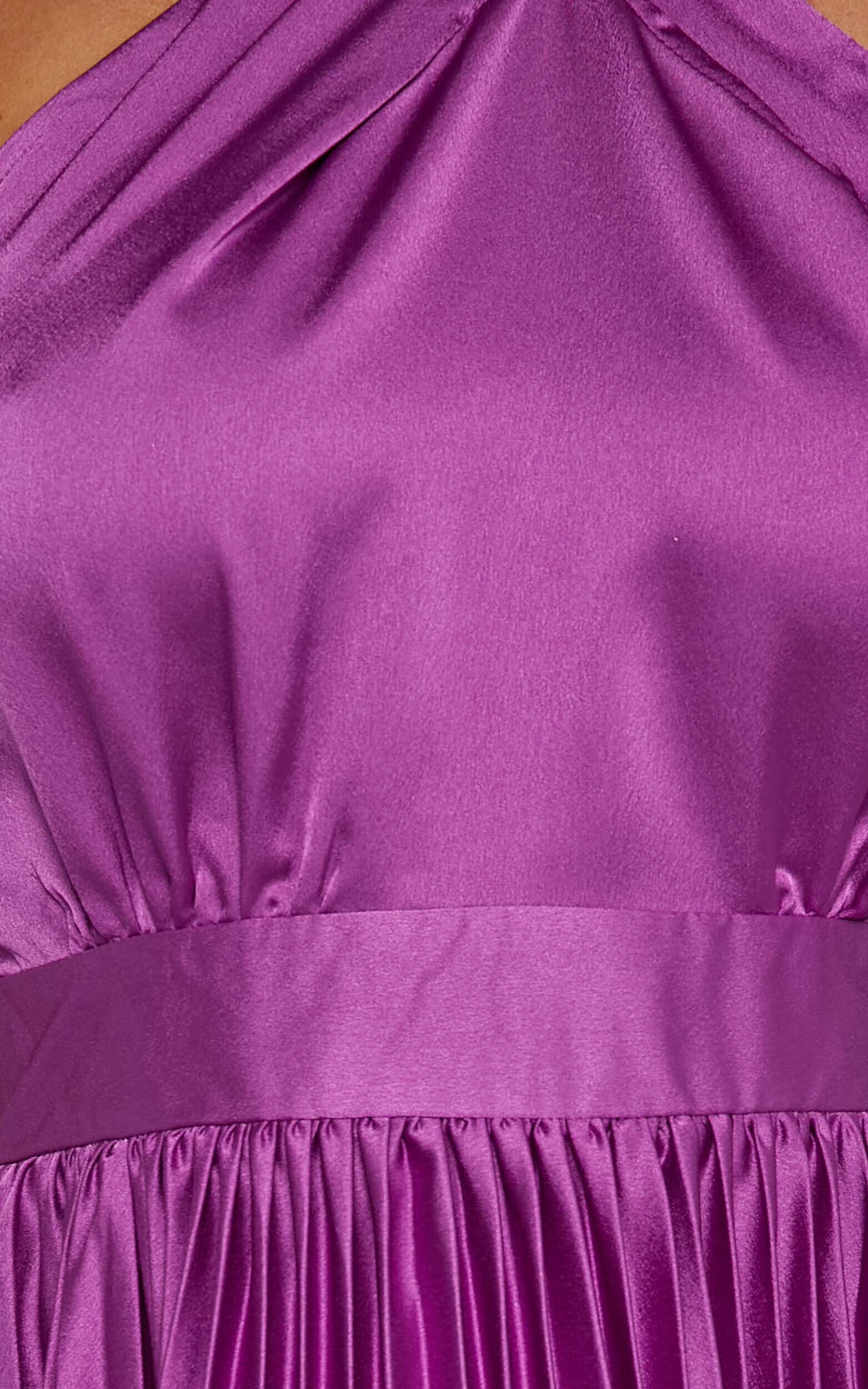 Eloise Midi Dress - Halter Neck Pleated Dress in Grape