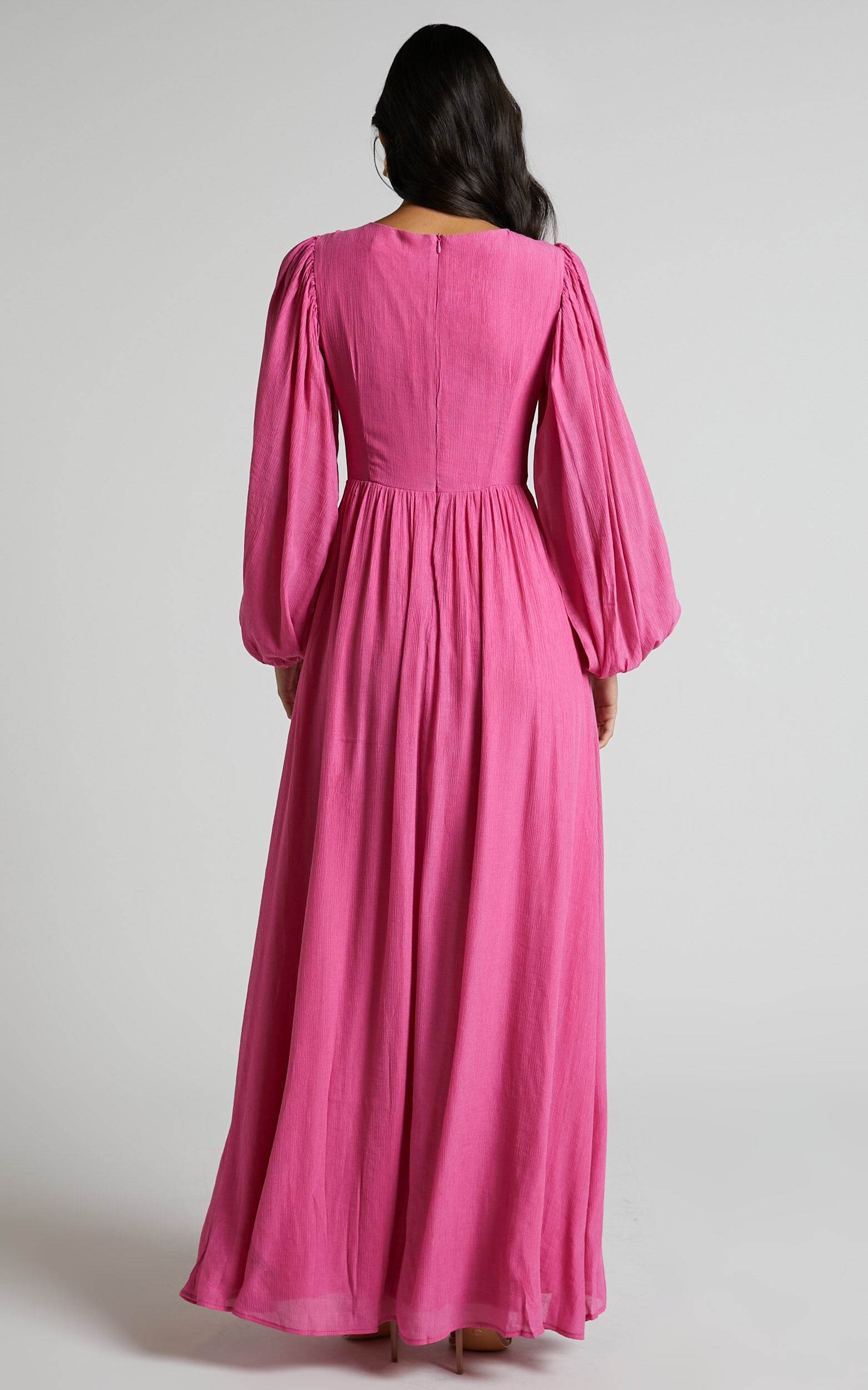 Paige Maxi Dress - Side Cut Out Balloon Sleeve Dress in Pink