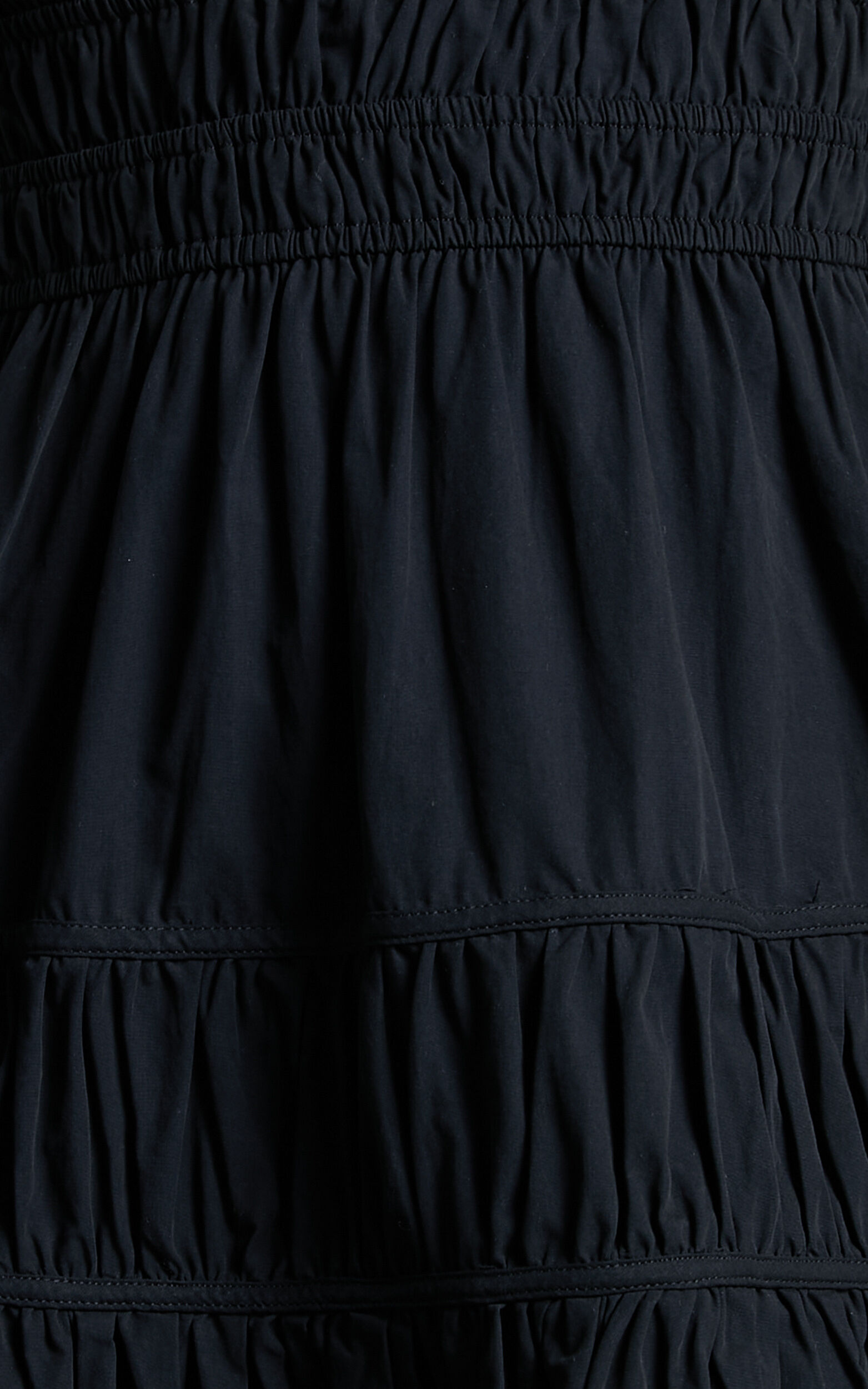 Mellie Midi Dress - Puff Sleeve Plunge Tiered Dress in Black