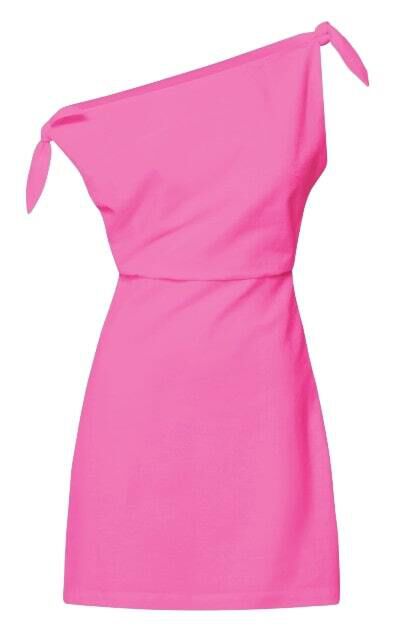 Jeofina Mini Dress - Off The Shoulder Linen Look Dress in Pink