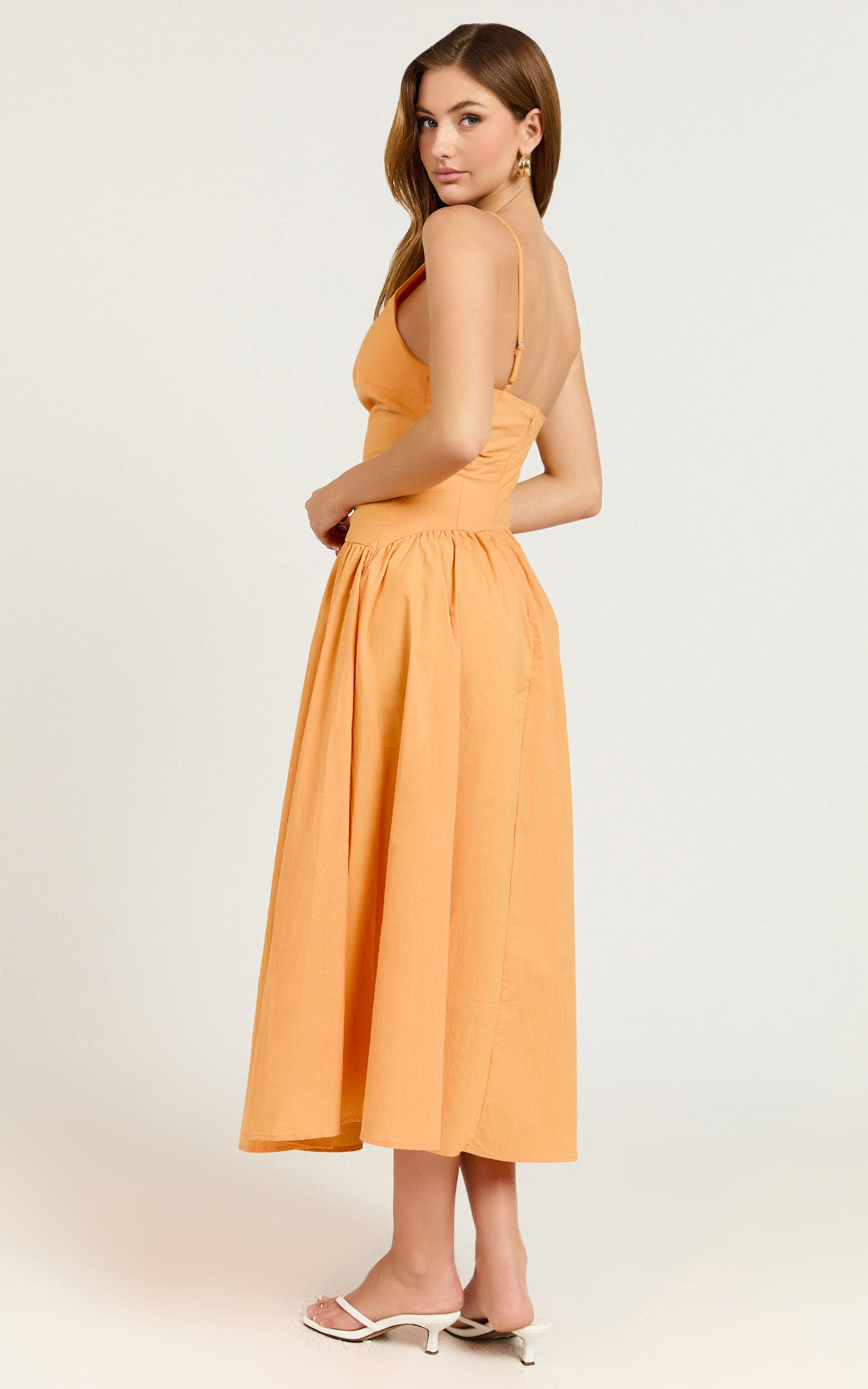 Ebony Midi Dress - Asymmetrical Cut Out Dress in Orange
