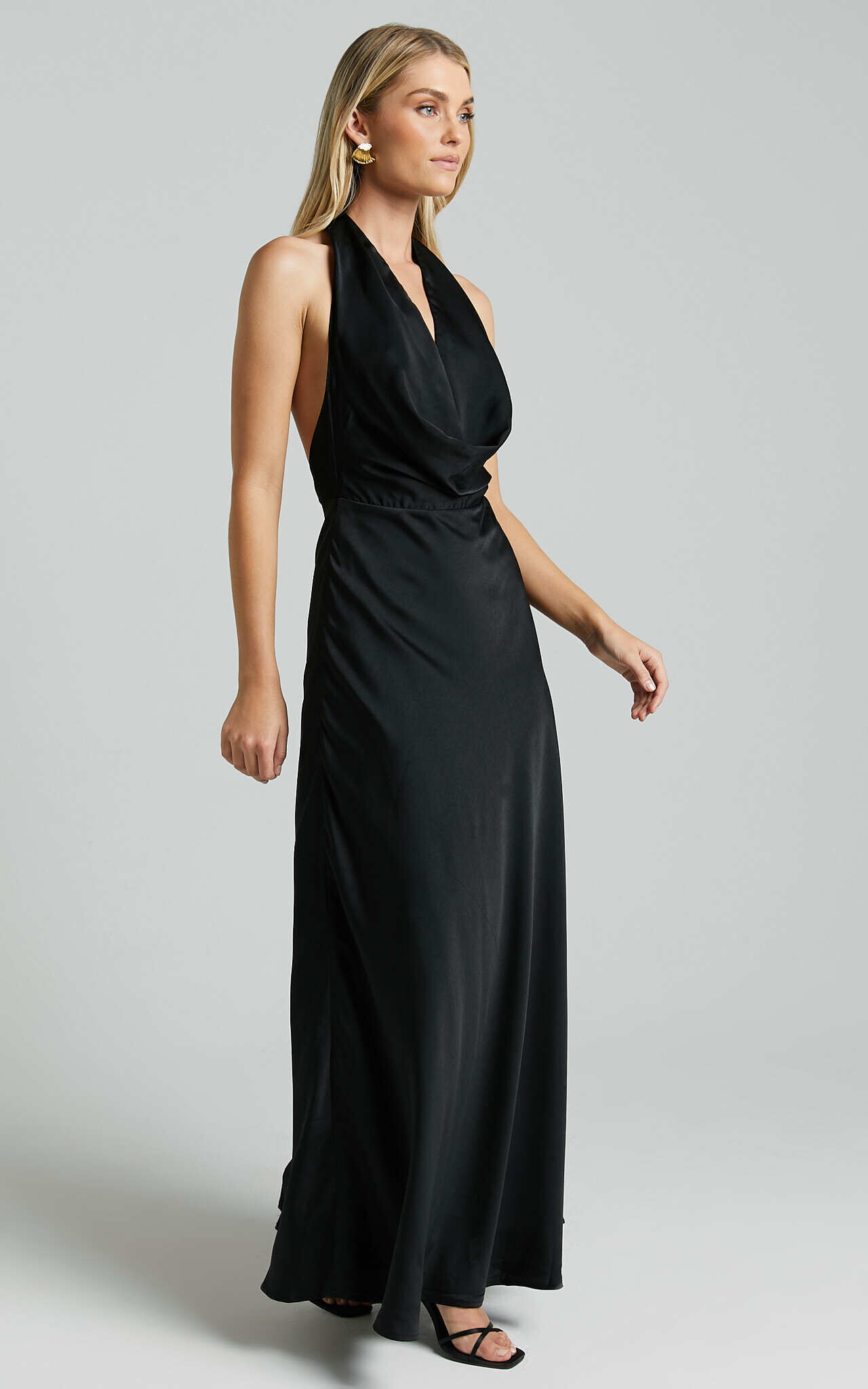 Helen Maxi Dress - Cowl Neck Slip in Black