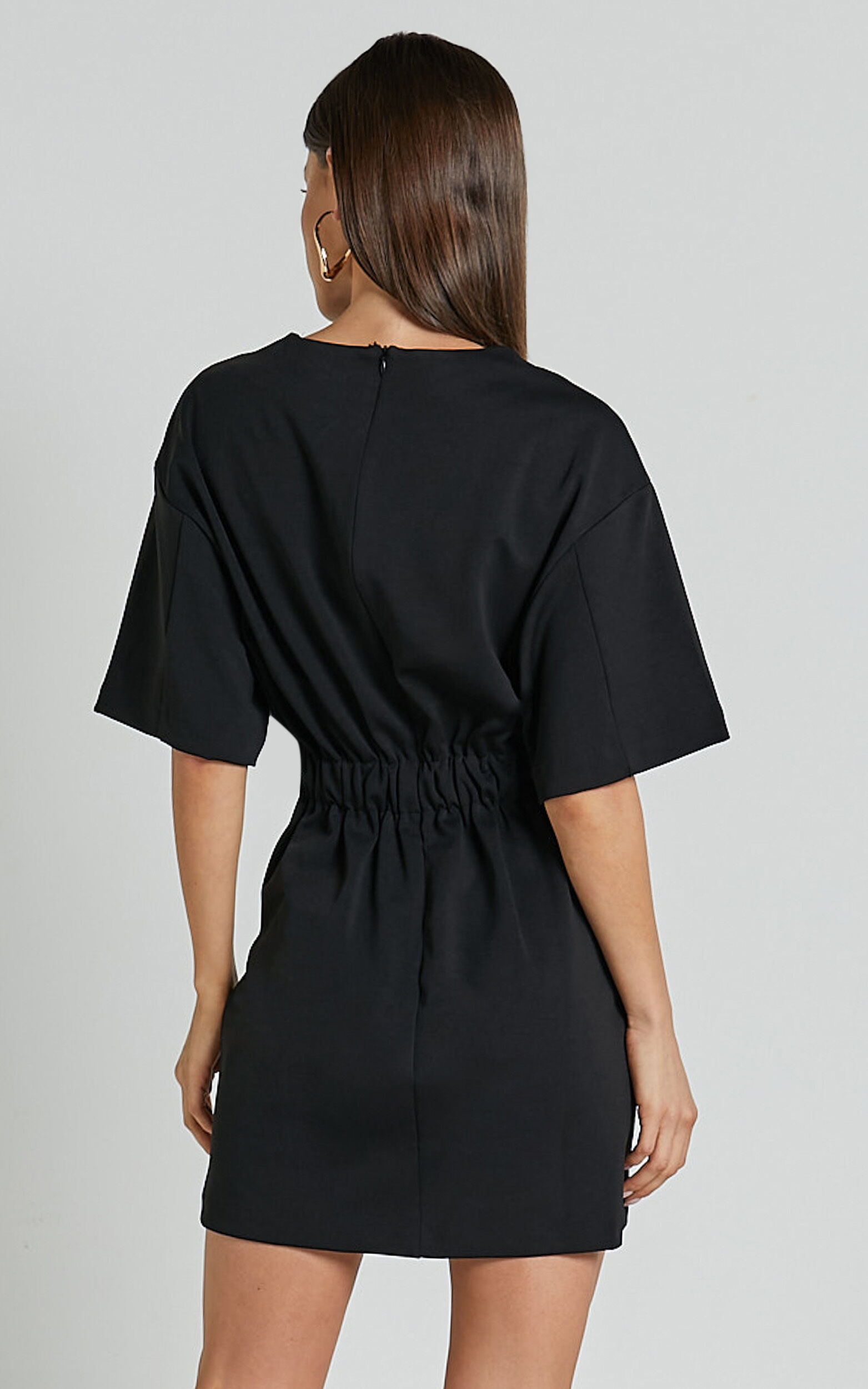 Karyna Mini Dress - Short Sleeve Boxy T-shirt Dress in Black