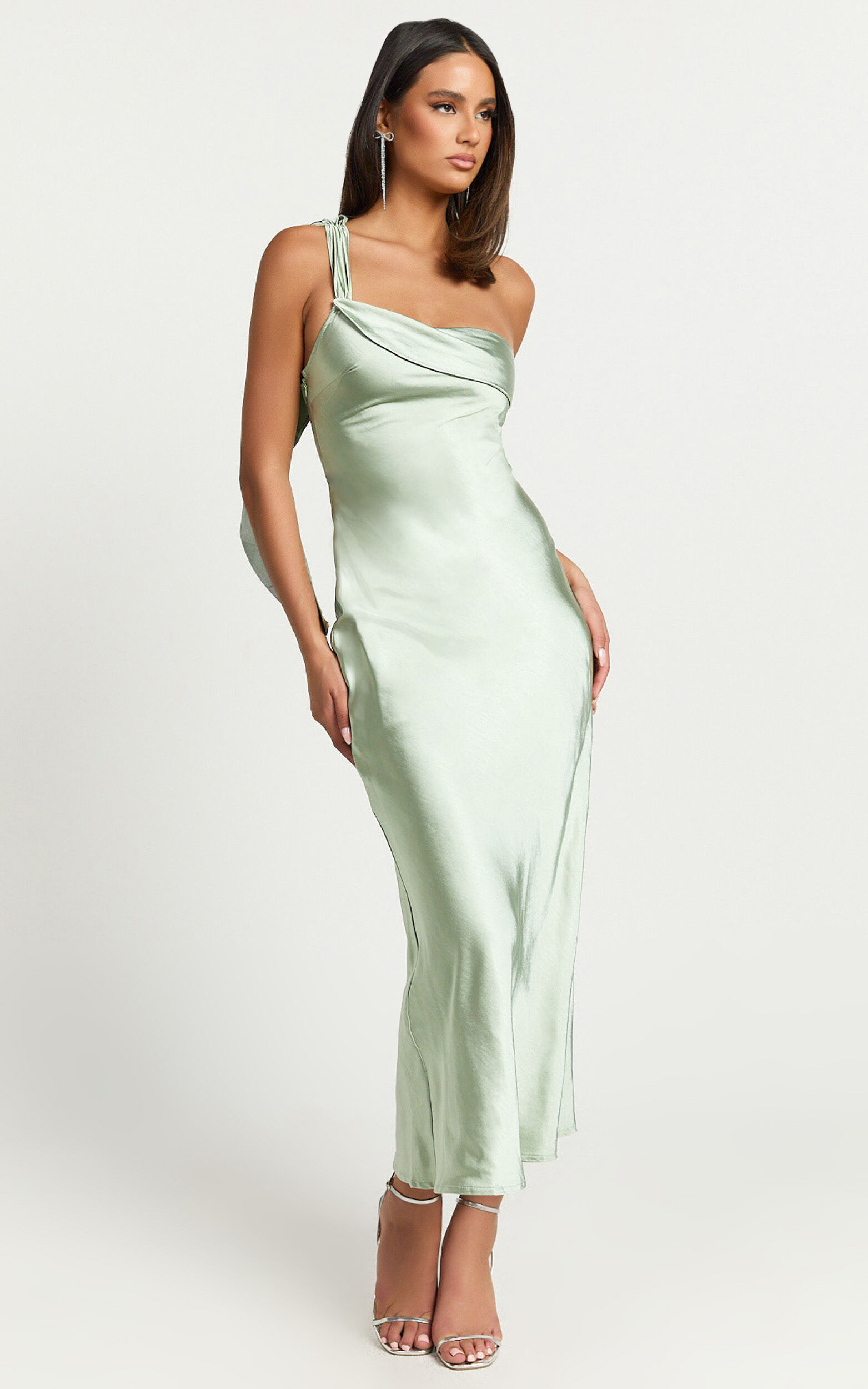 Calix Midi Dress - One shoulder Slip dress in Sage