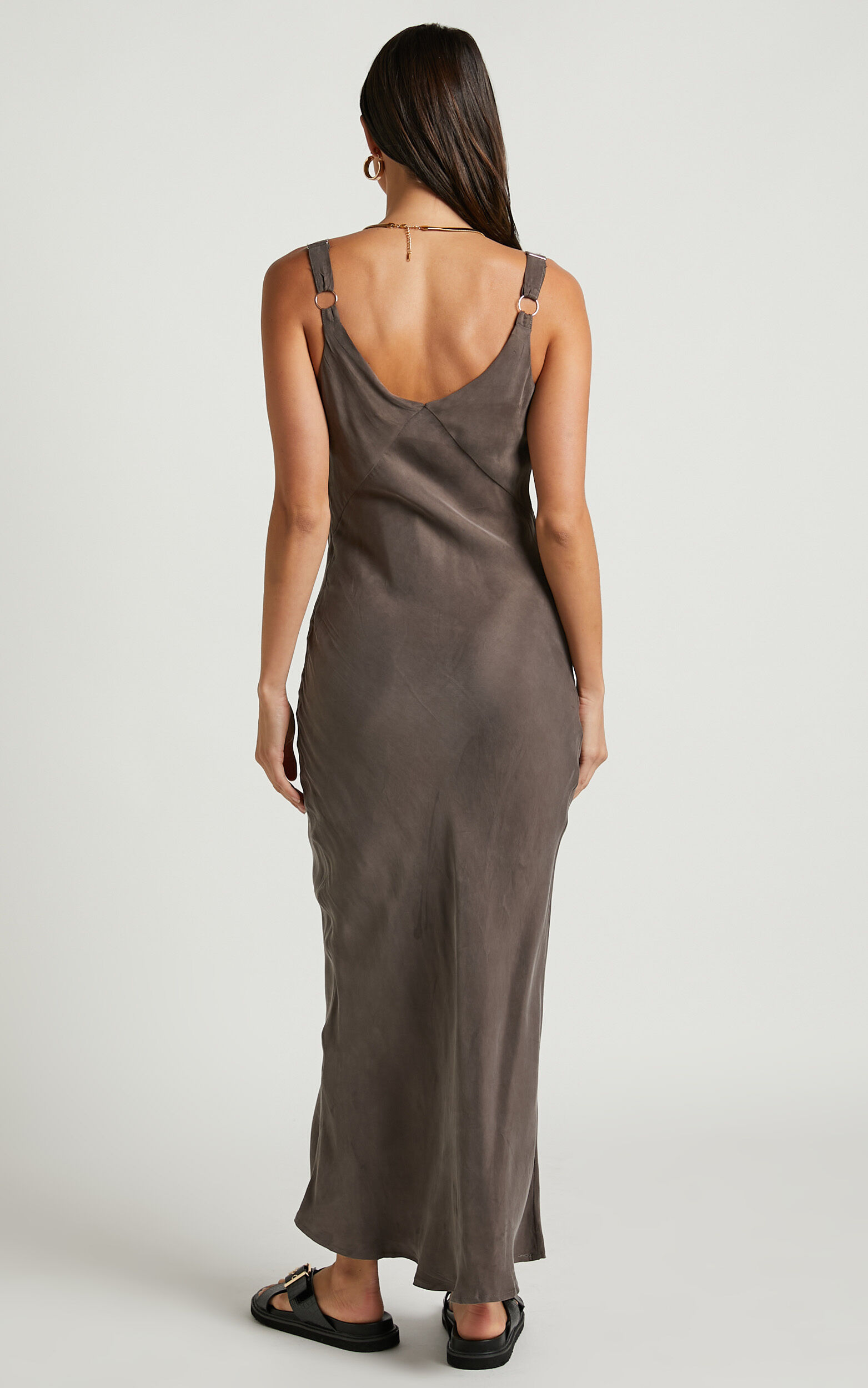 Kaya Midi Dress - Cupro Slip Dress in Warm Grey