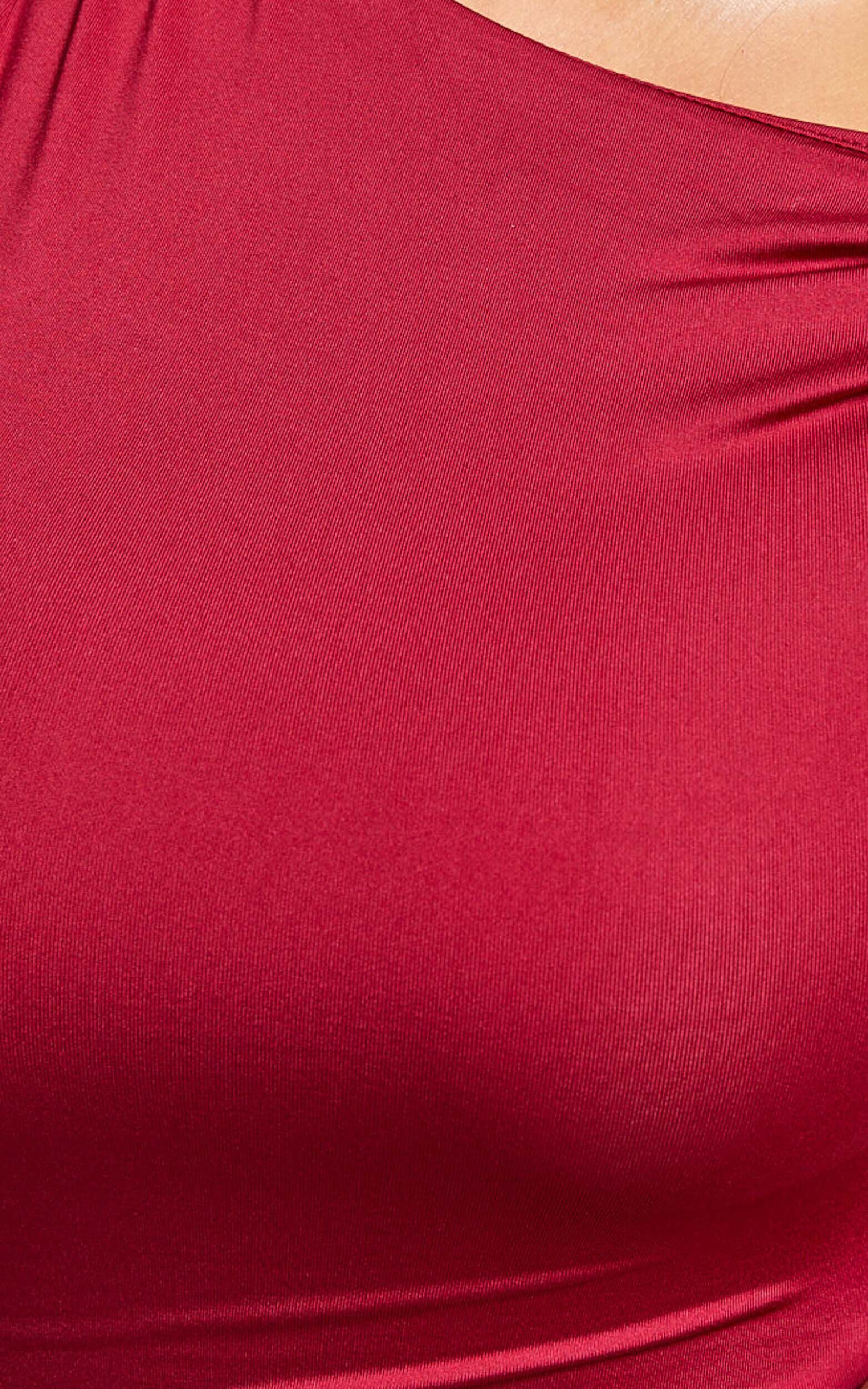 Hyde Midi Dress - Asymmetrical Twist Strap Off The Shoulder Dress in Berry