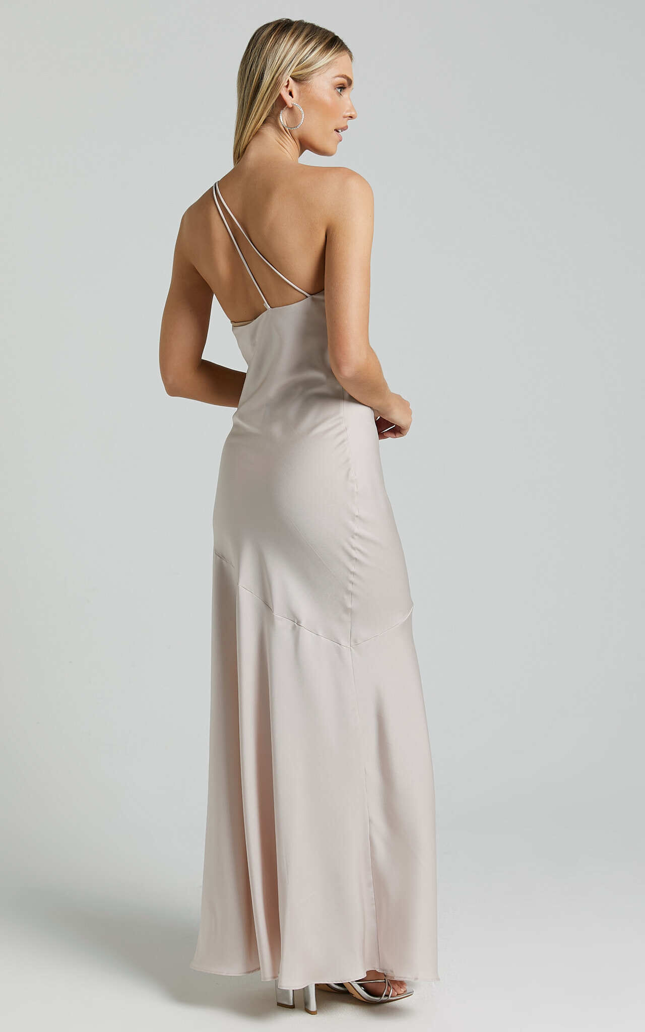 Rosalyn Maxi Dress - Asymmetric One Shoulder Cross Back Slip in Ivory