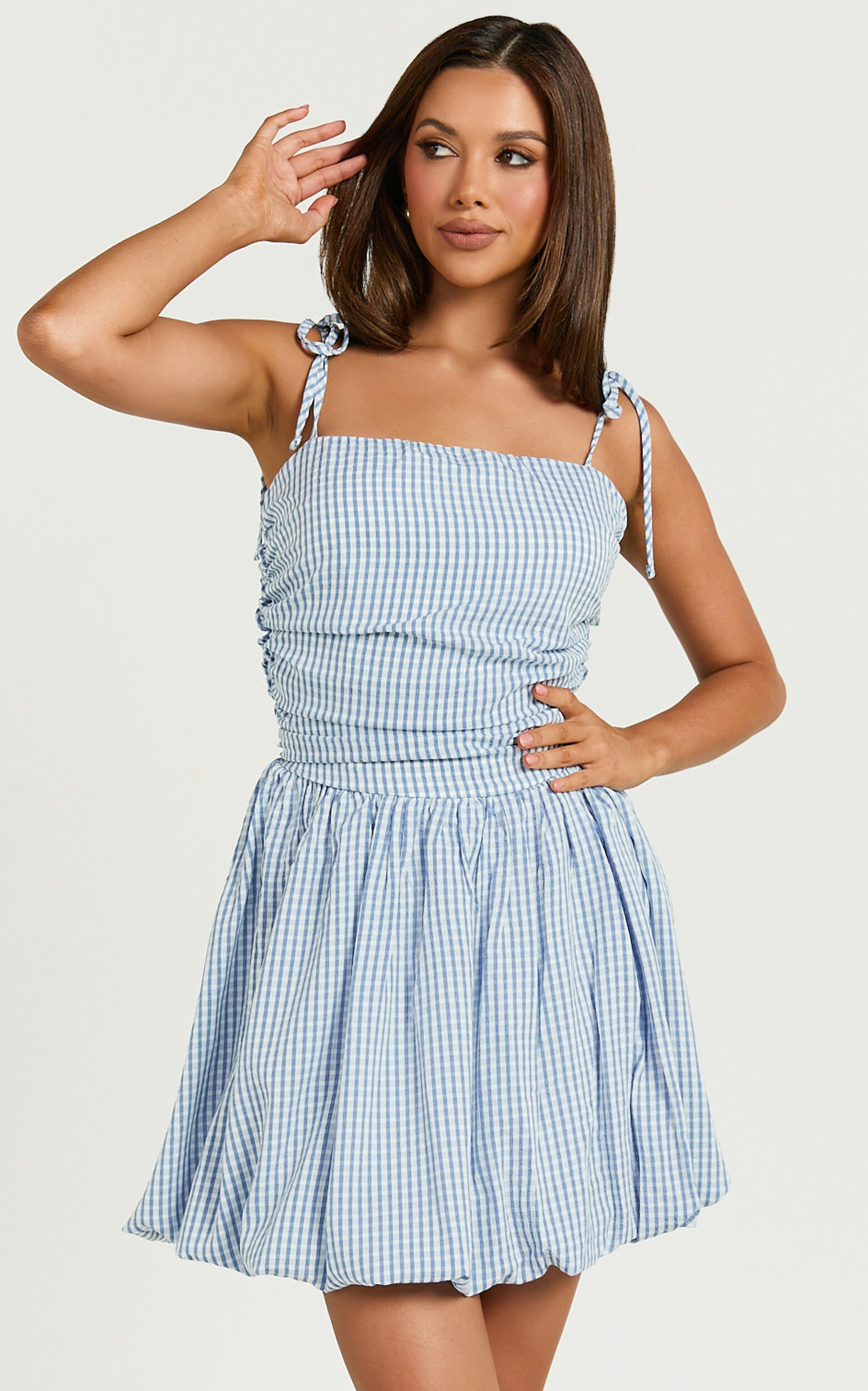 Miriam Mini Dress - Tie Straps Square Neck Mini Dress in Blue