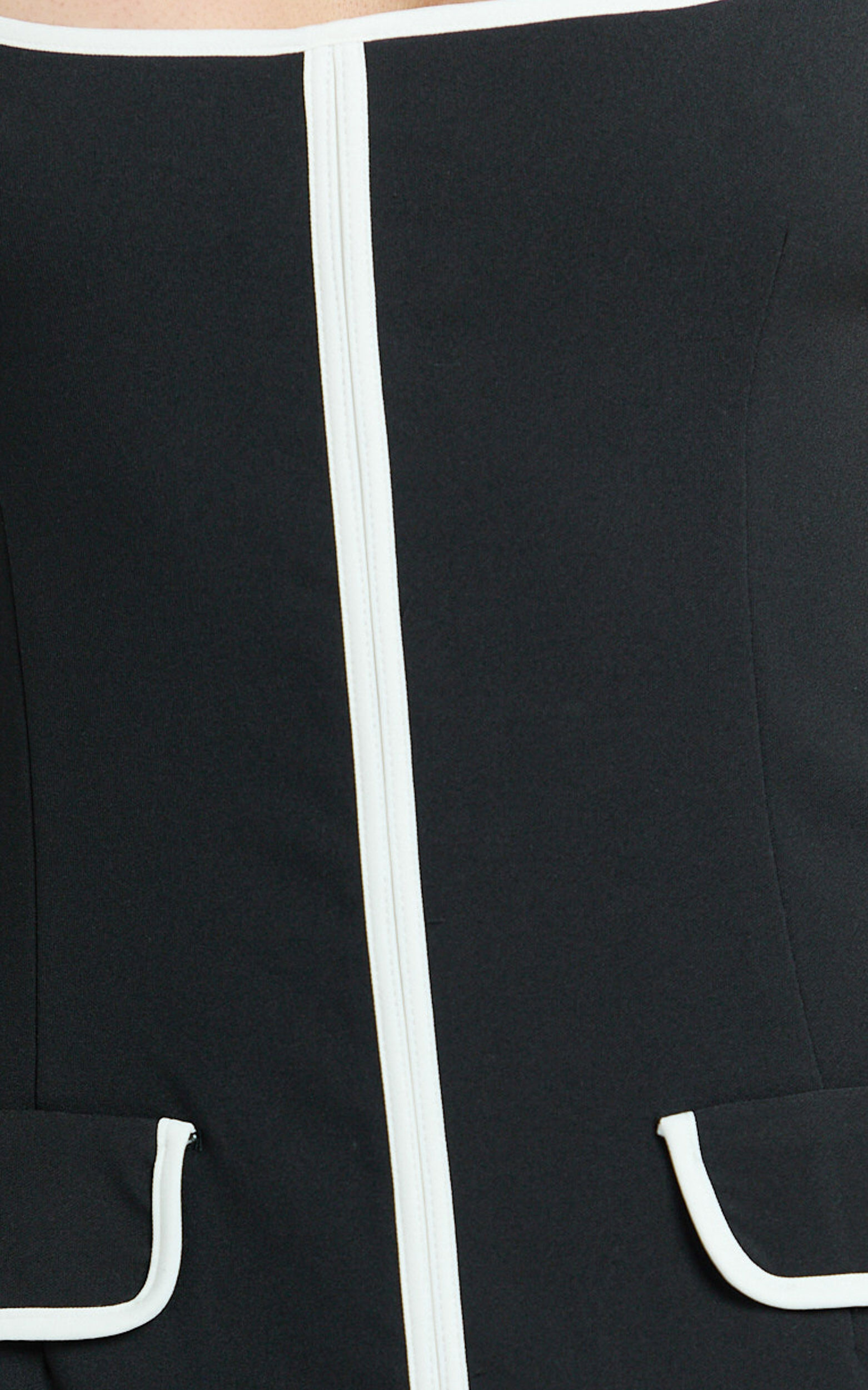 Xyra Midi Dress - Square Neck Contrast Bind Fitted Dress in Black