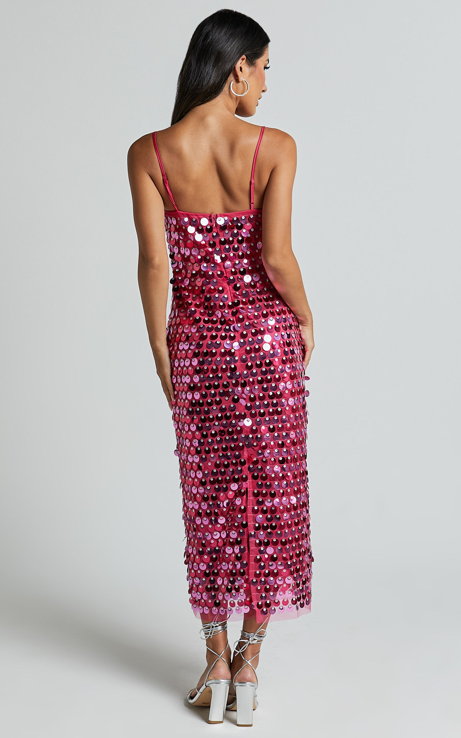 Amarie Midi Dress - Circle Sequin Dress in Pink