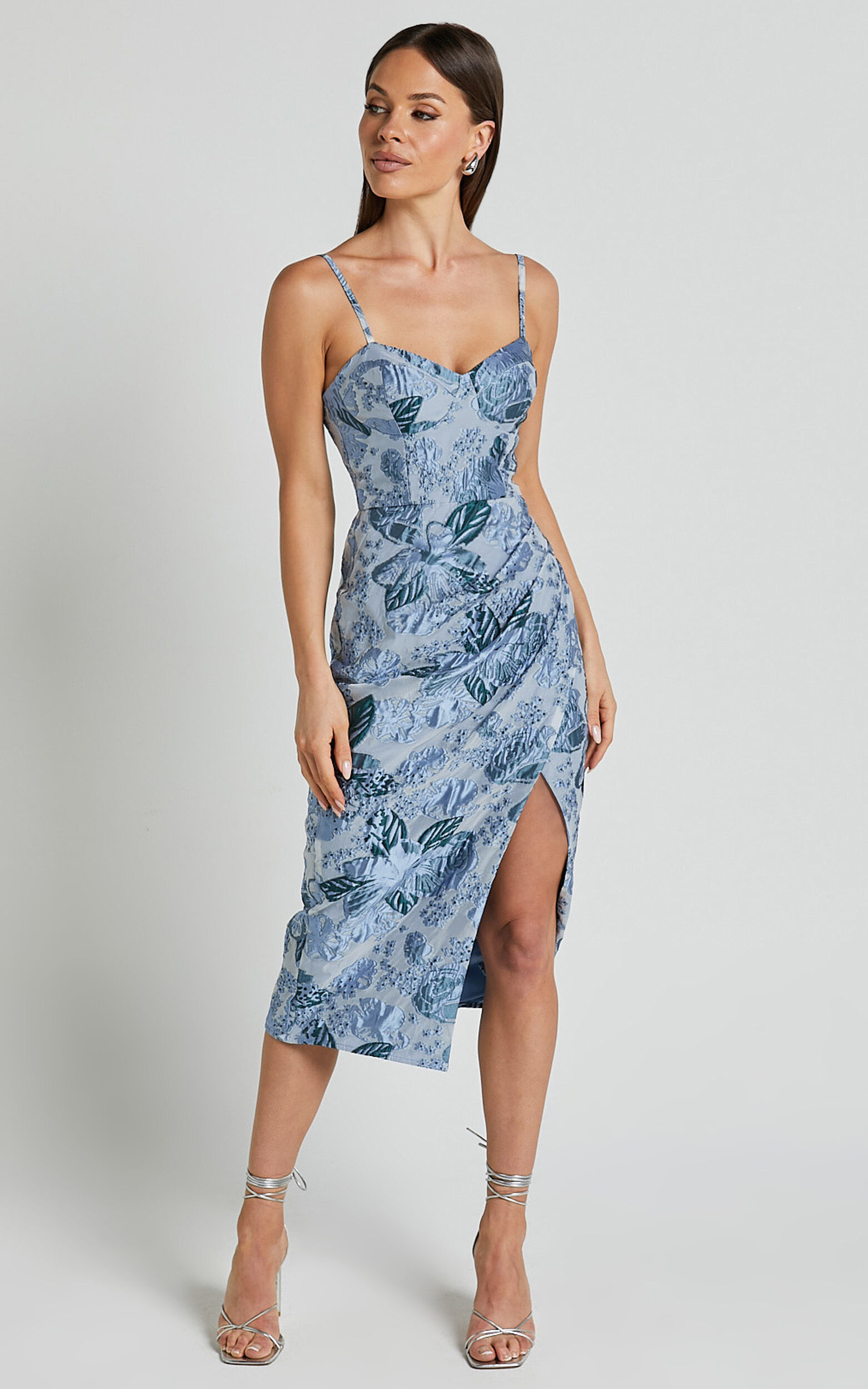 Alvera Midi Dress - Bustier Brailey Jacquard Midi Dress in Light Blue