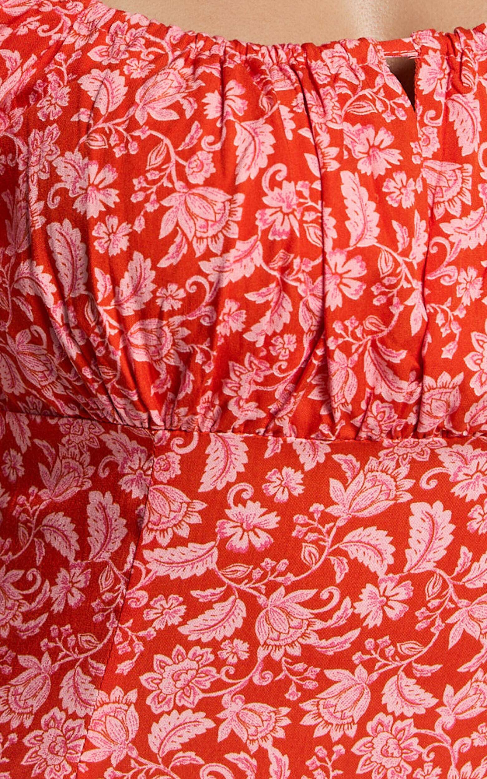 Caitlin Midi Dress - Puff Sleeve Thigh Split Dress in Orange