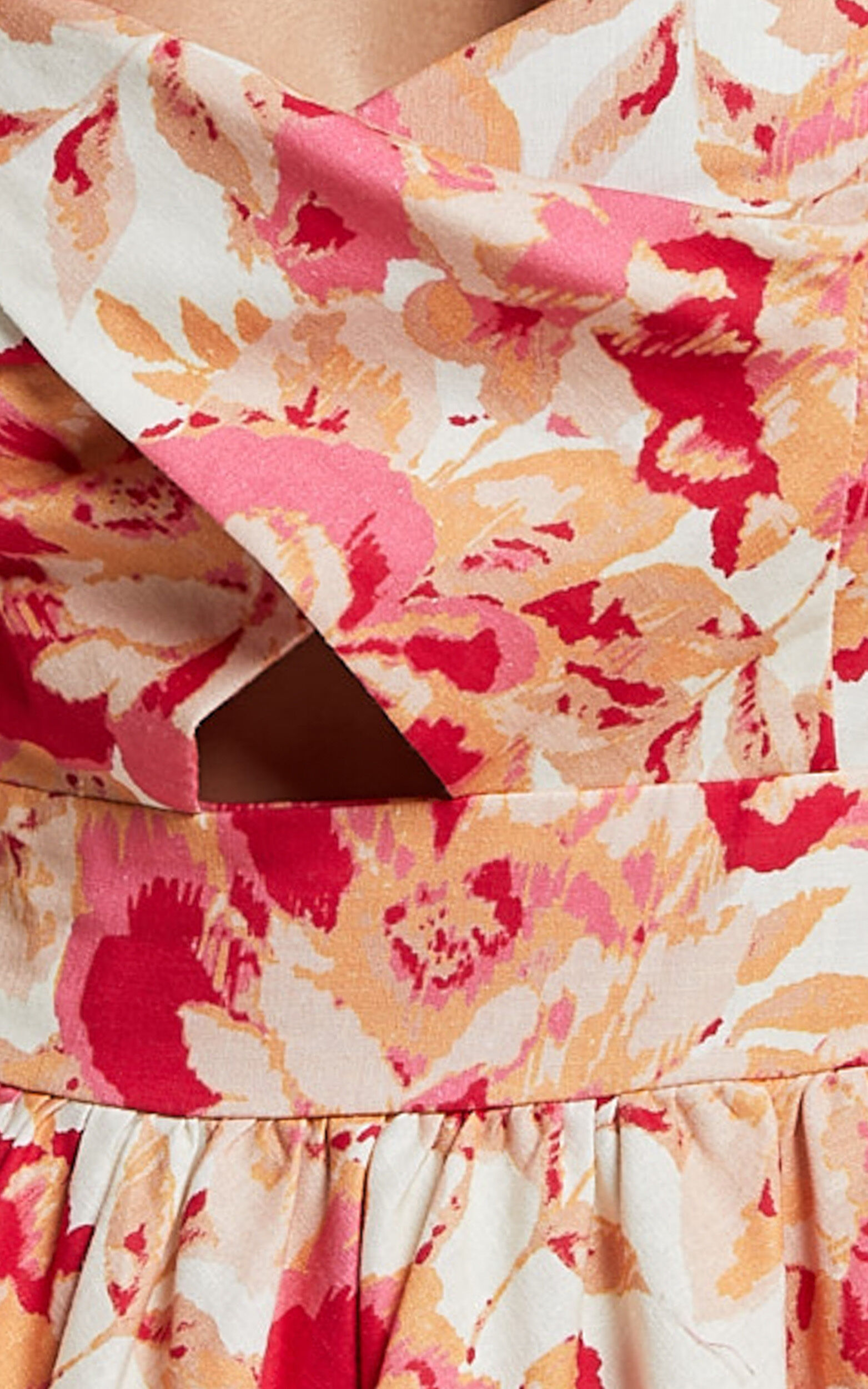 Amalie The Label - Penelopia Linen Look Blend Puff Sleeve Twist Bodice Mini Dress in Sienna Print