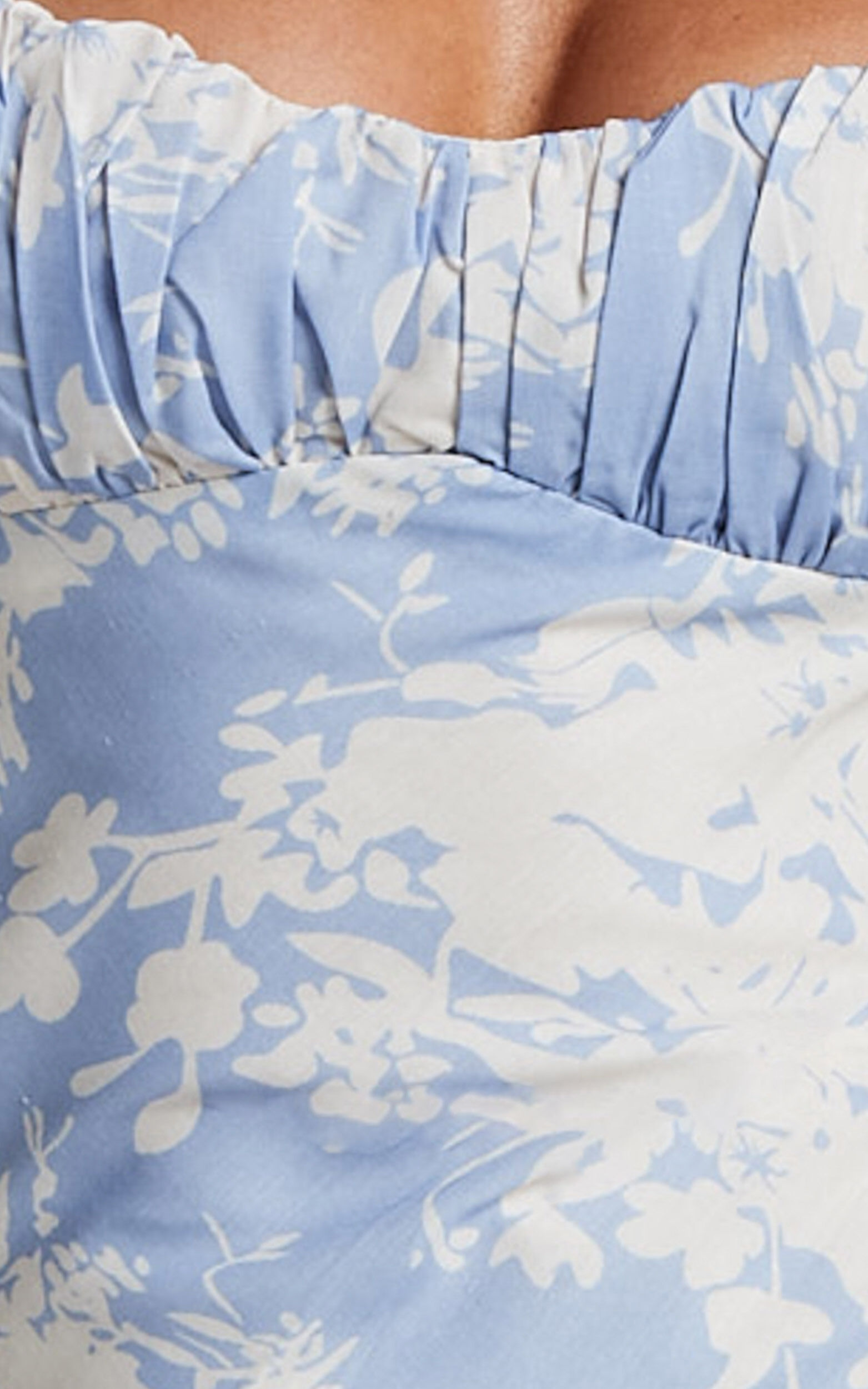 Giselli Midi Dress - Adjustable Strap Ruched Bust Dress in Blue Print