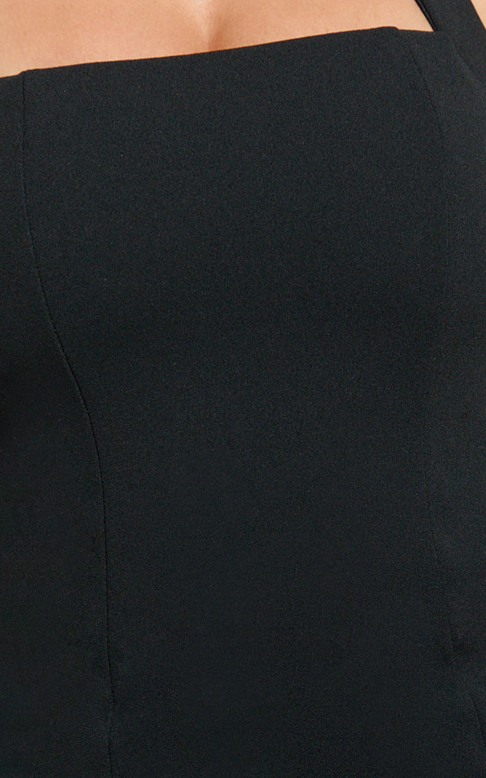 Zahra Mini Dress - Halter Tie Square Neck Bodycon Dress in Black