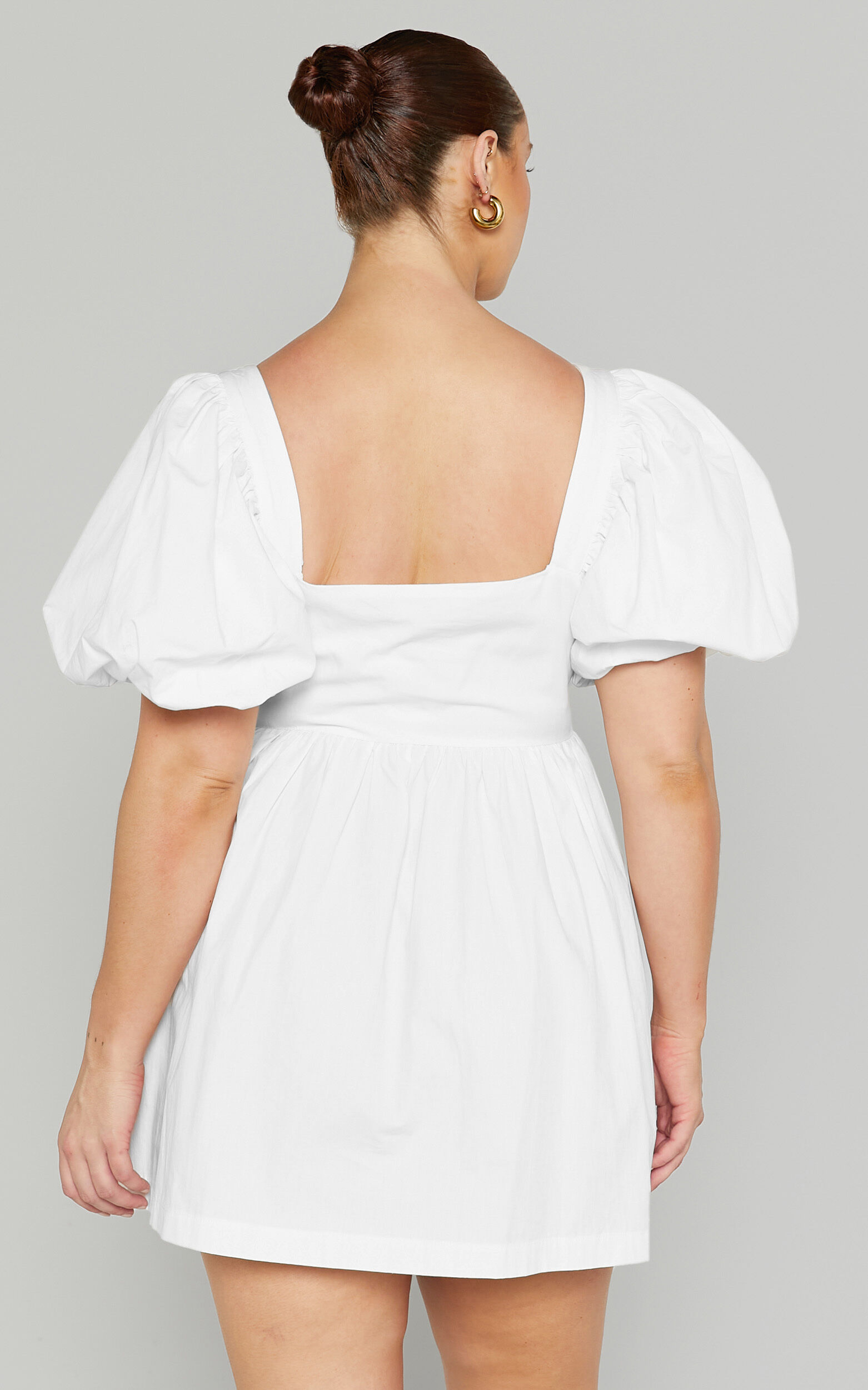 Vashti Mini Dress - Puff Sleeve Sweetheart Dress in Off White