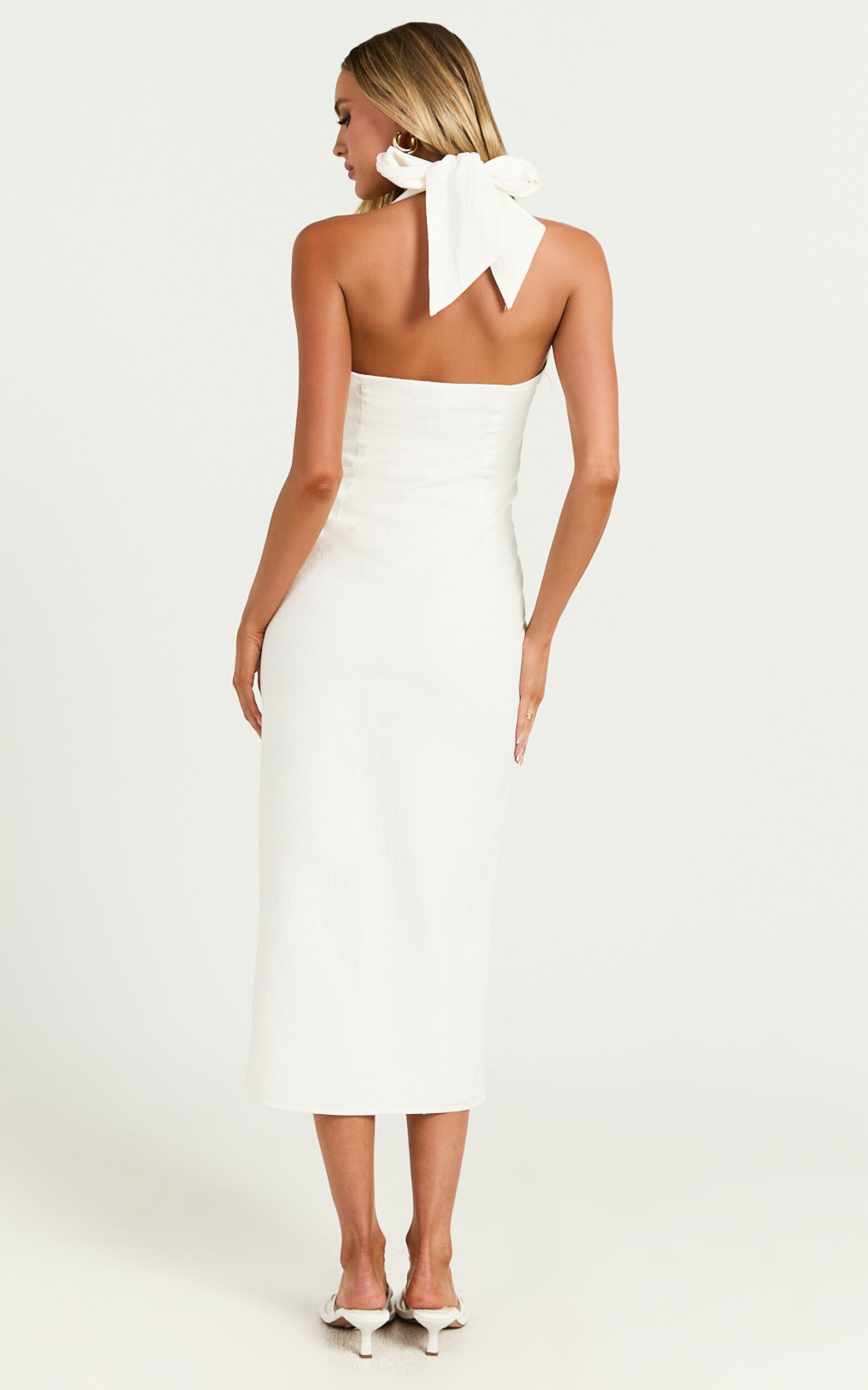 Shane Midi Dress - Button Through Halter Slip Dress in White