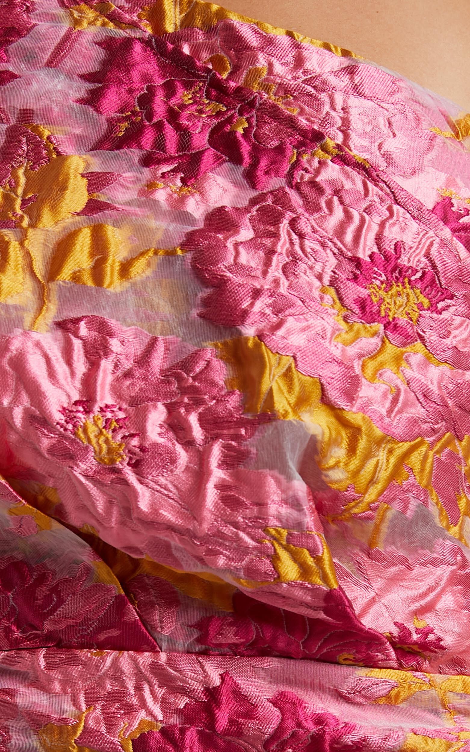 Brailey Mini Dress - One Shoulder Wrap Front Dress in Pink Jacquard