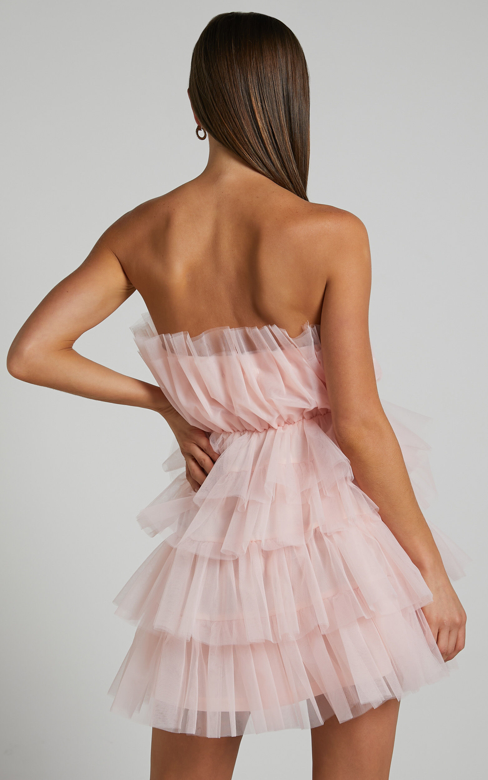 Allora Mini Dress - Tiered Tulle Fit and Flare Dress in Pale Pink