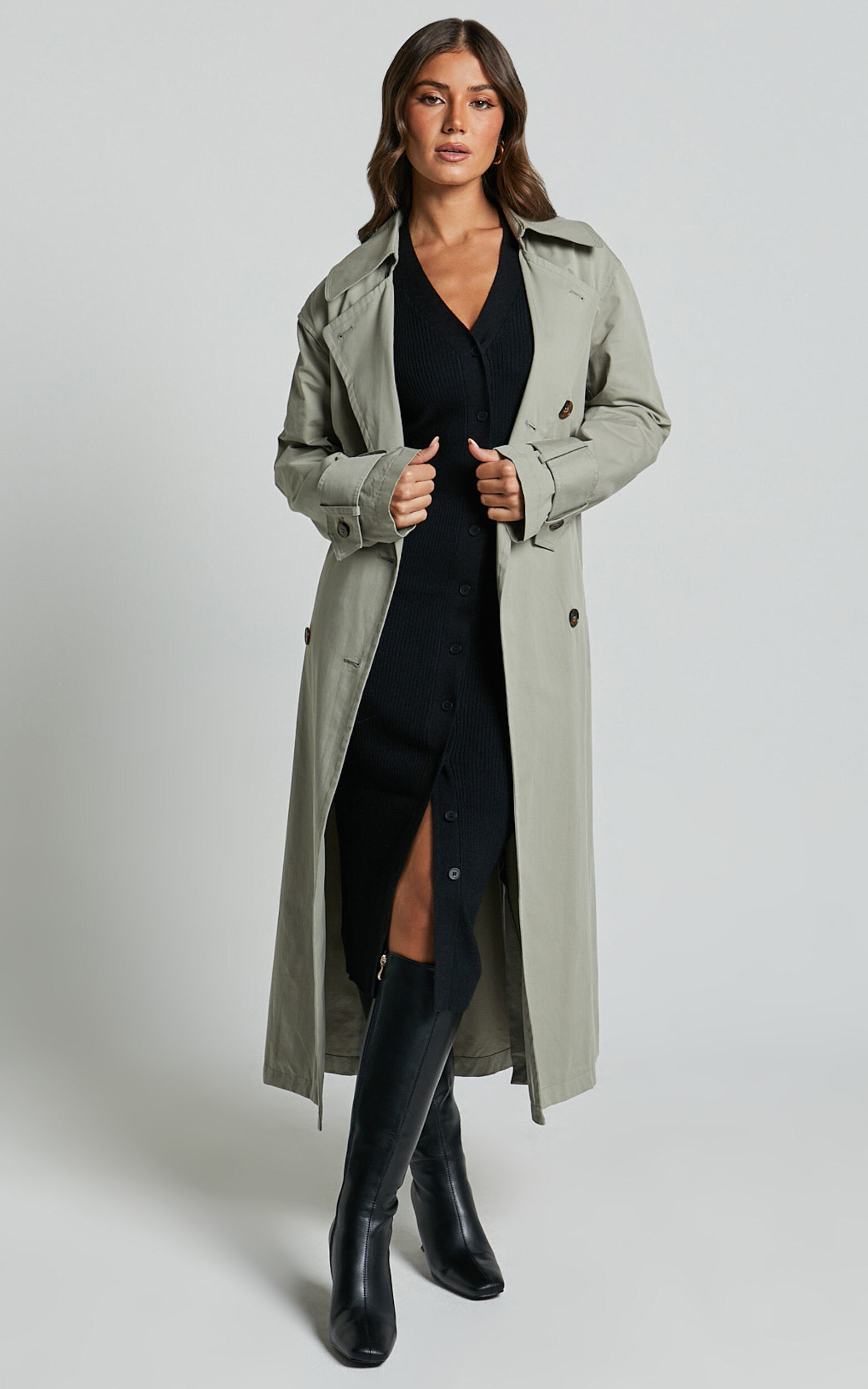 Leahanna Midi Dress - Button Front Knit Dress in Black