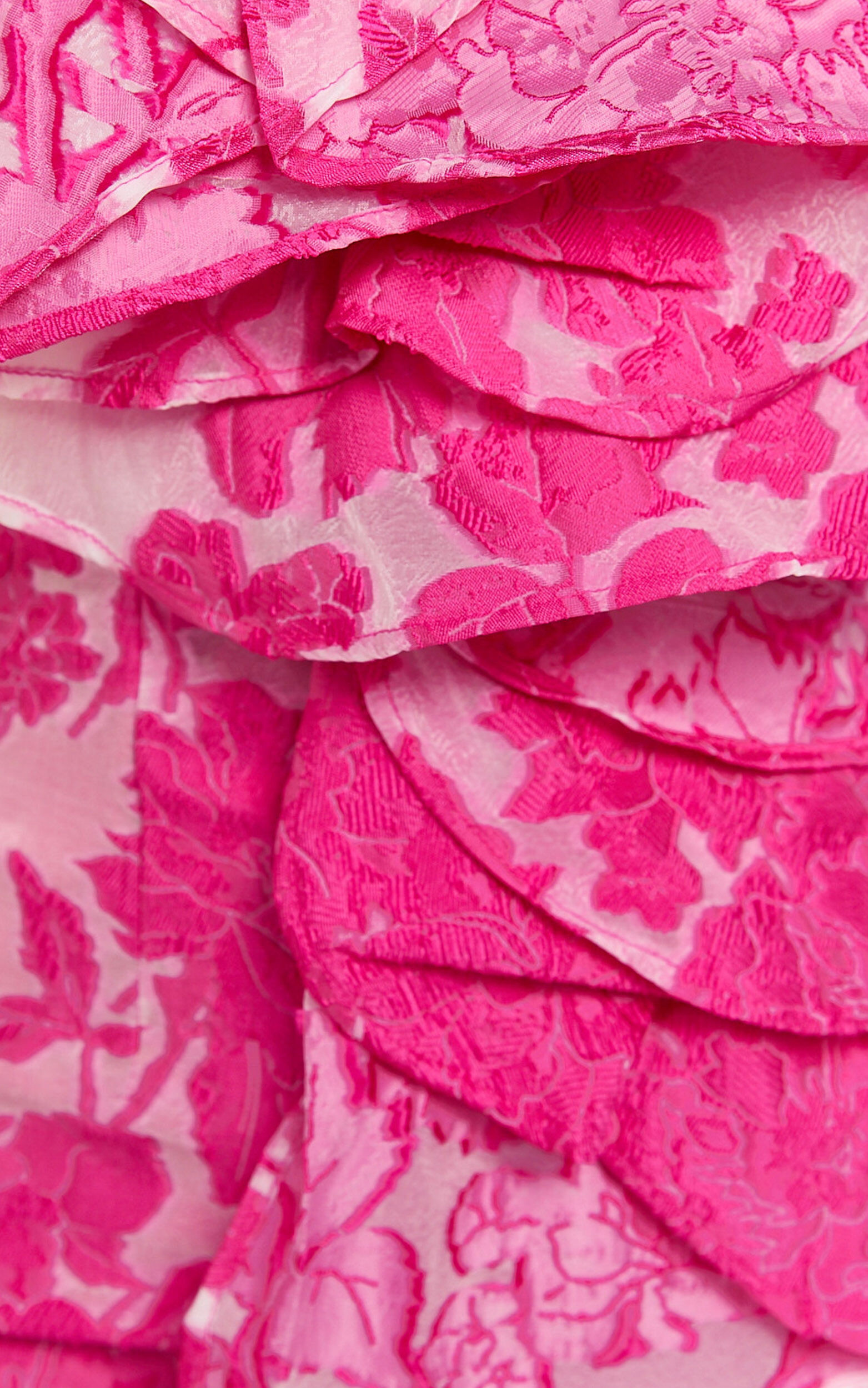 Amalie The Label - Frederika Strapless Ruffle Detail Jacquard Mini Dress in Hot Pink