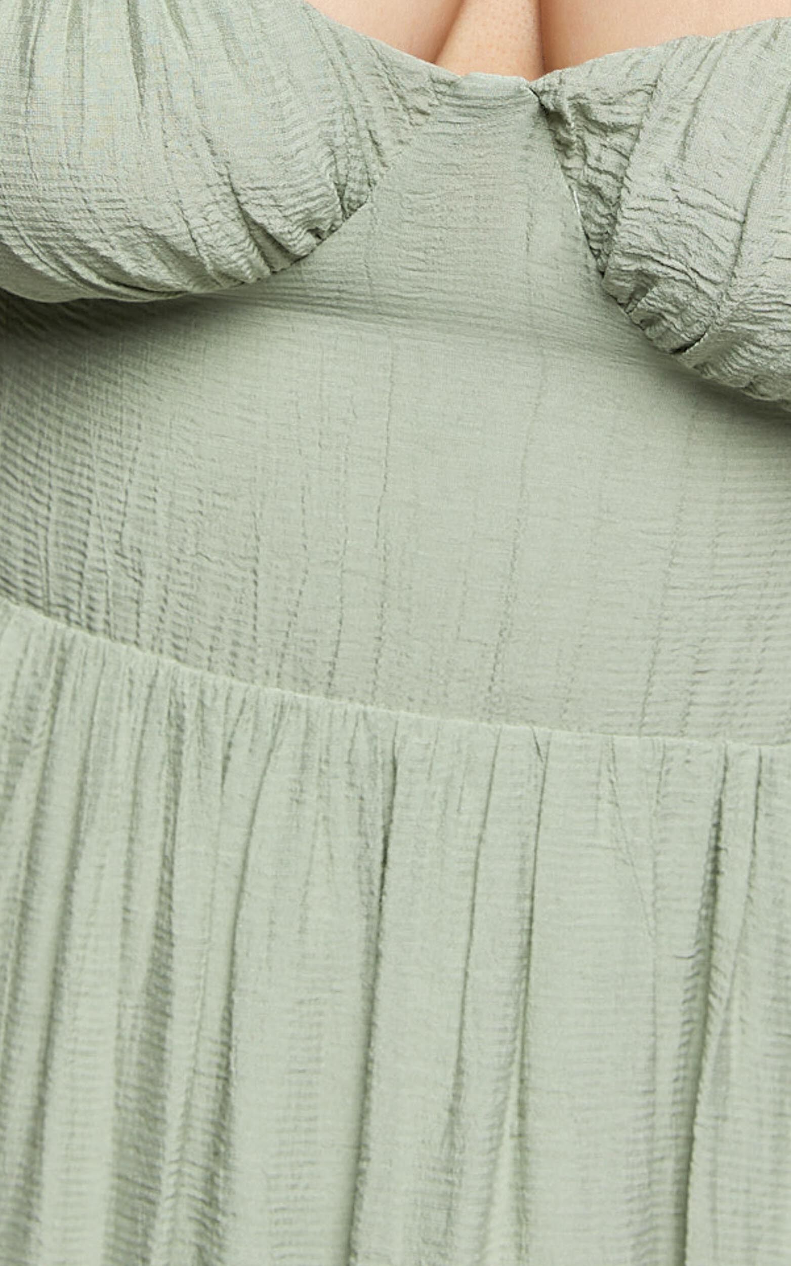 Anita Midi Dress - Puff Sleeve Tiered Dress in Sage