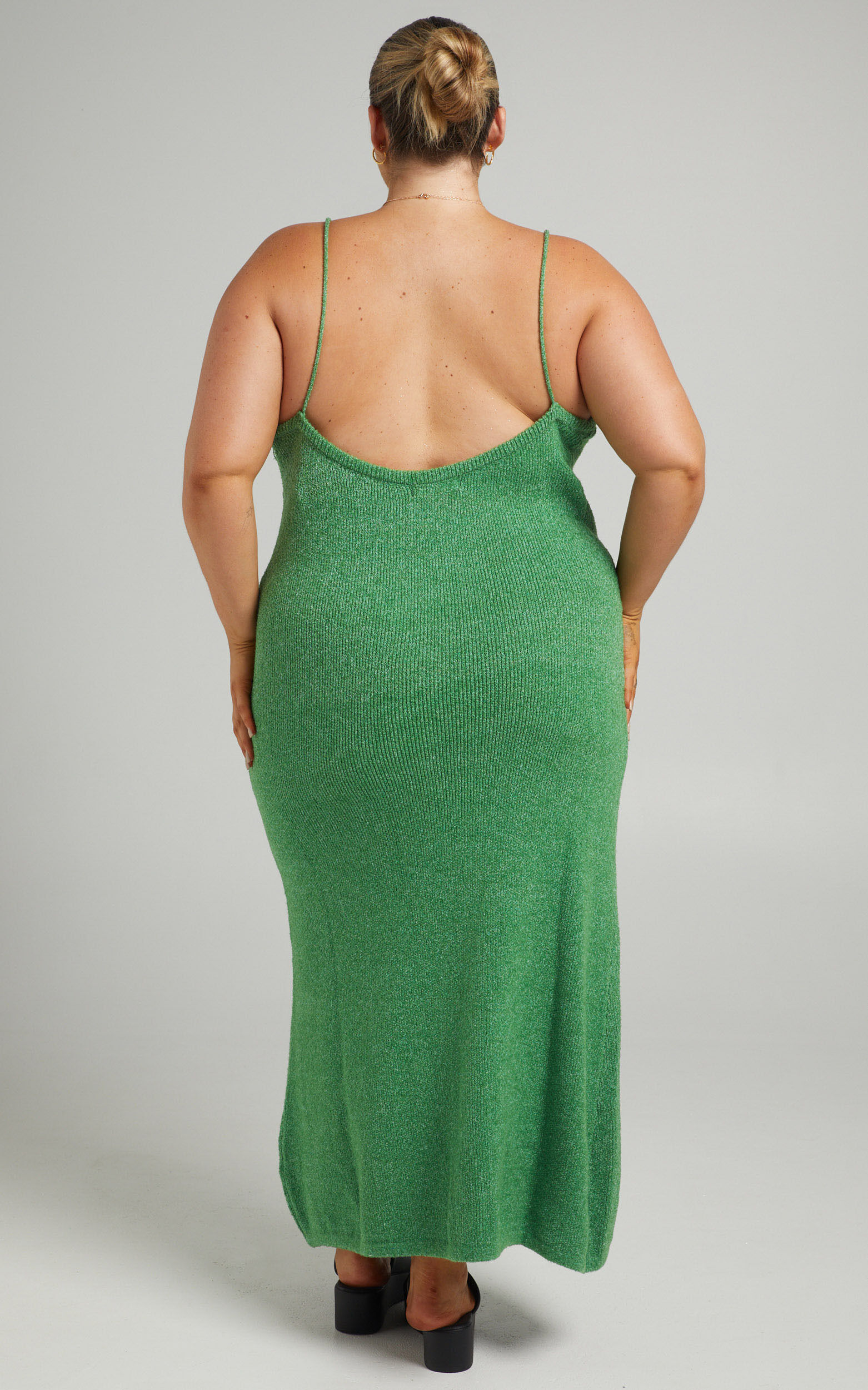 Yurika Midi Dress - Knit Open Back Dress in Green