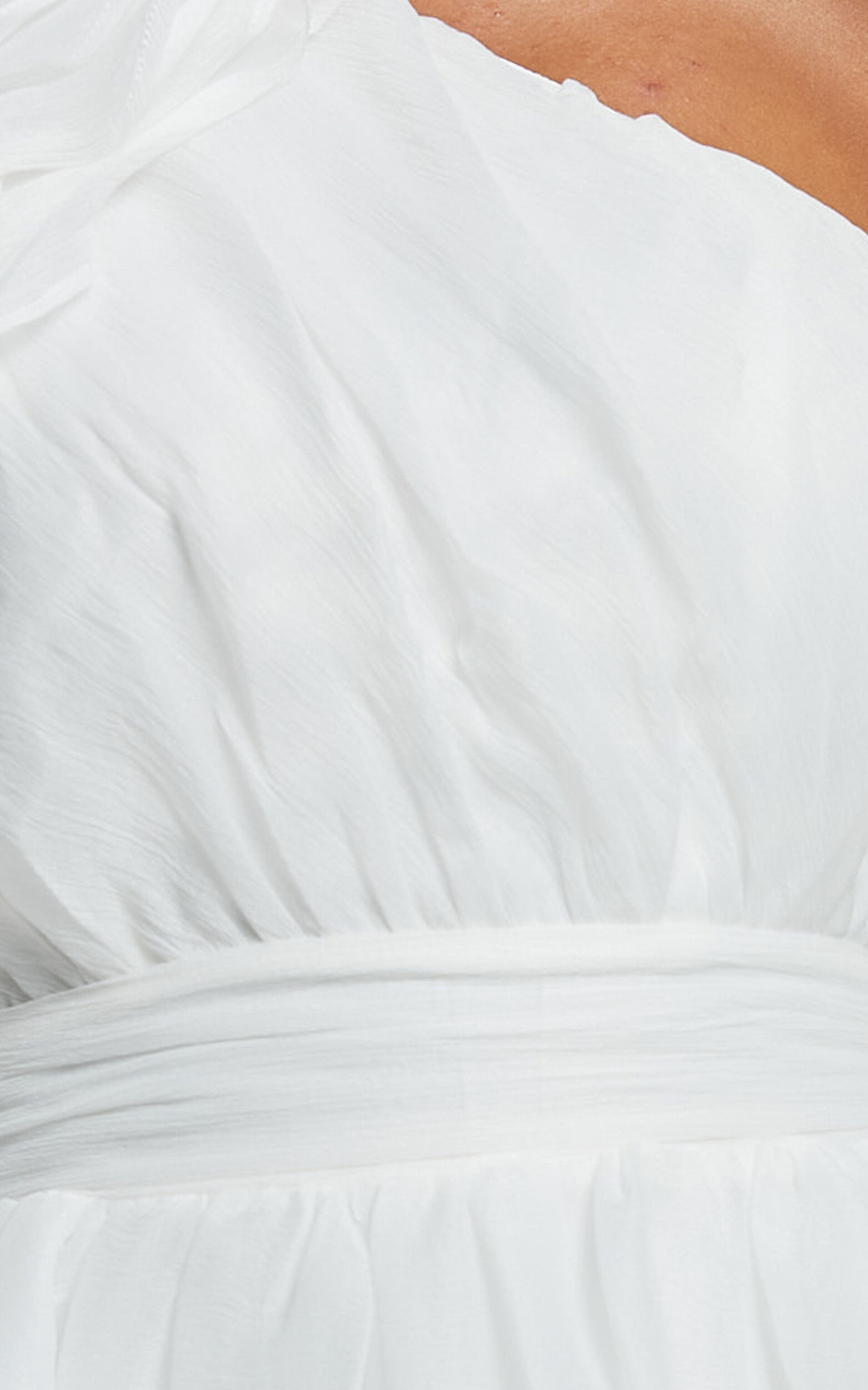 Tia Midi Dress - One Shoulder Frill Detail Fit & Flare Dress in White