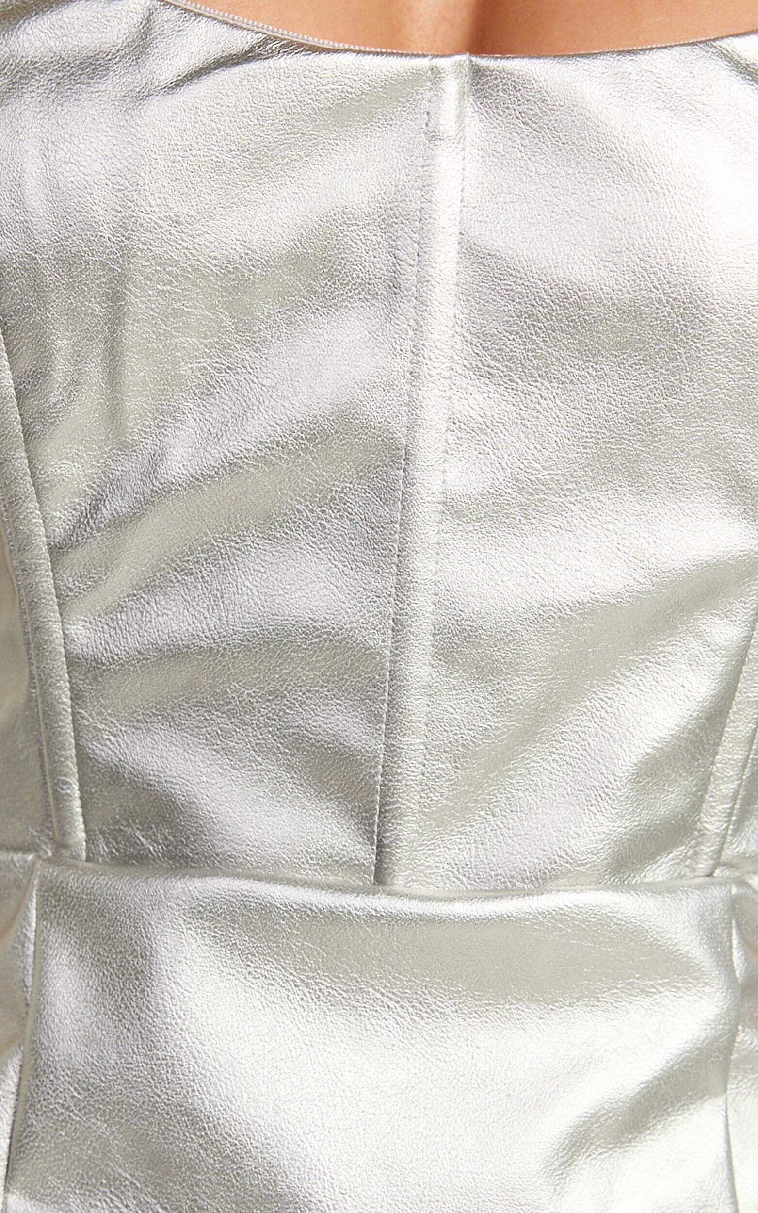 Cooper Mini Dress - Metallic Strapless Dress in Silver