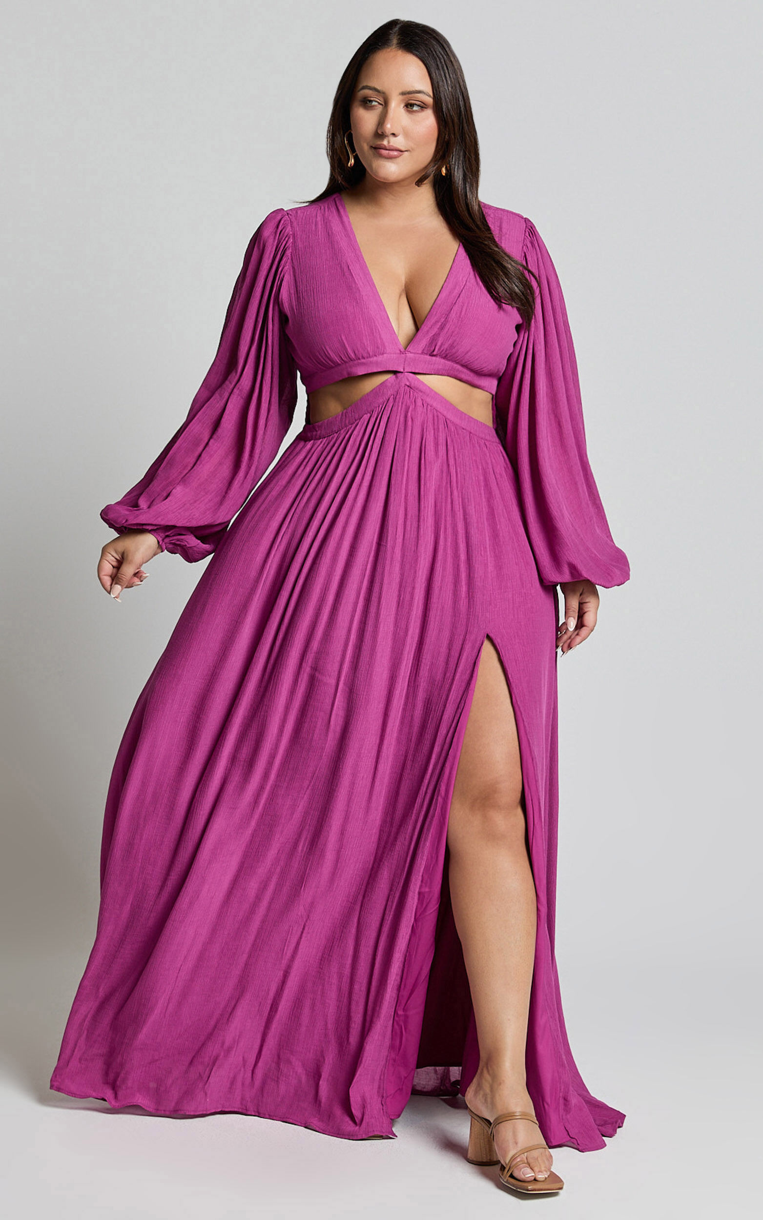 Paige Maxi Dress - Side Cut Out Balloon Sleeve Dress in Orchid