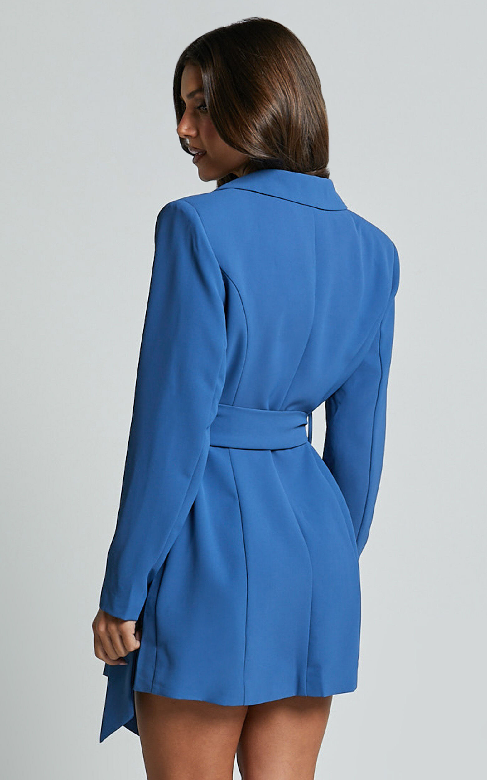 Mhina Mini Dress - Waist Tie Blazer Dress in Cobalt