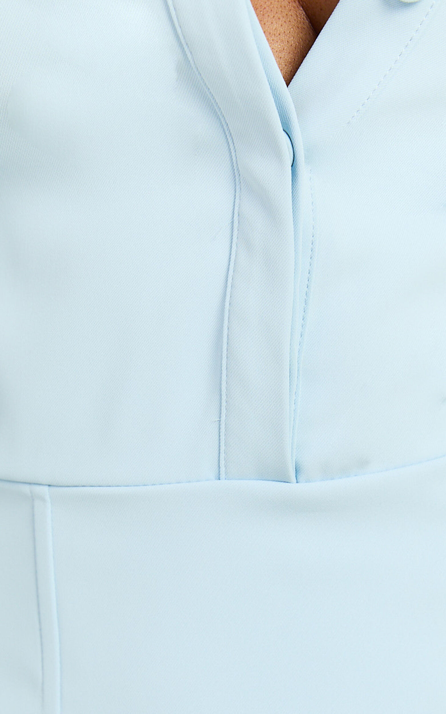 Wanda Mini Dress - Long Sleeve Faux Wrap Dress in Blue