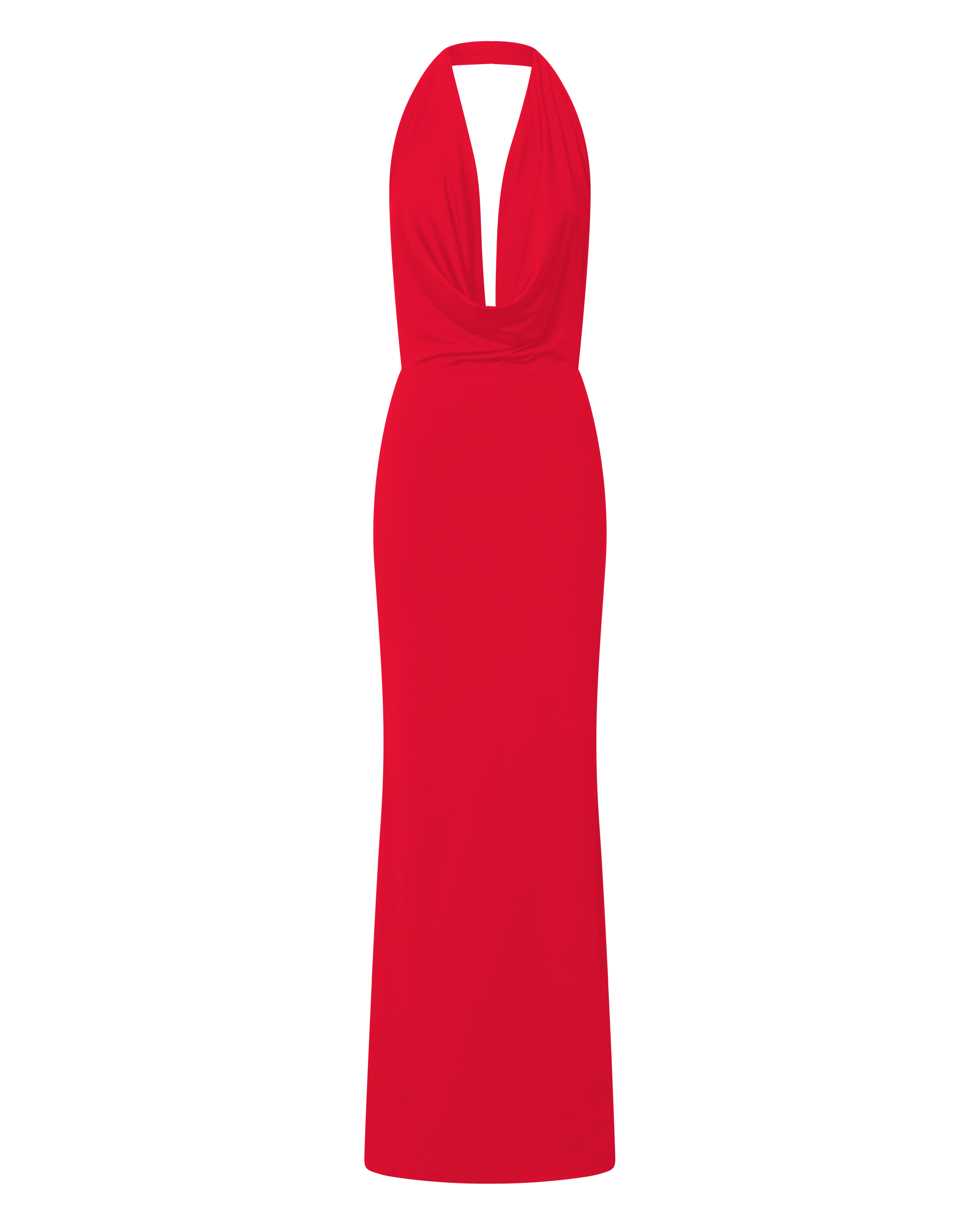 Sylvana Maxi Dress - Cowl Halter Neck Bodycon Dress in Red