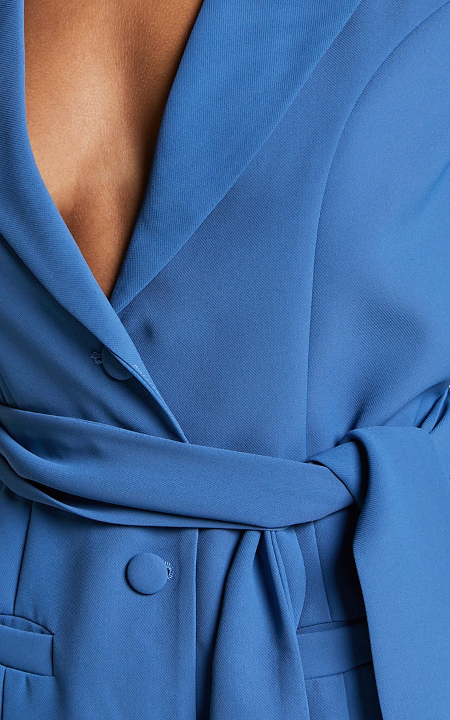 Mhina Mini Dress - Waist Tie Blazer Dress in Cobalt