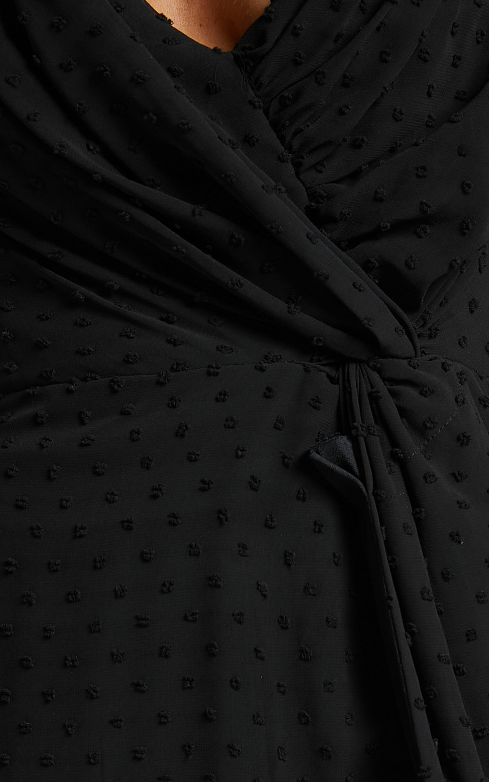 Raquella Midi Dress - Twist Front Thigh Split Strapless Dress in Black