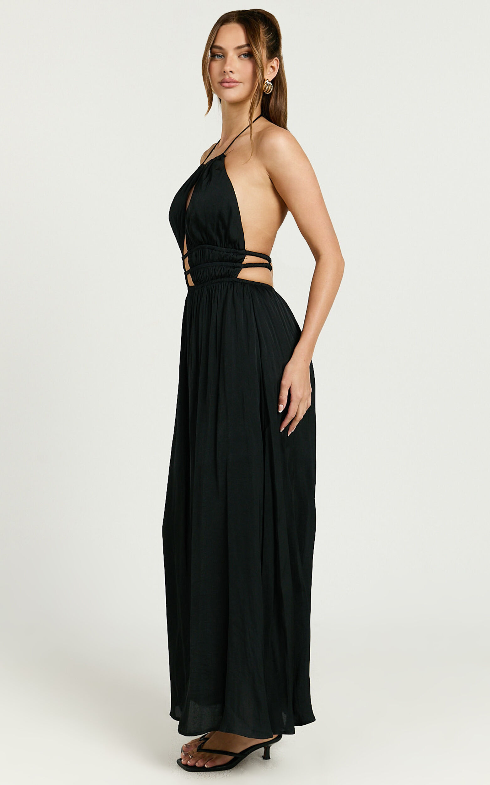 Denisa Maxi Dress - Open Back Halter Dress in Black