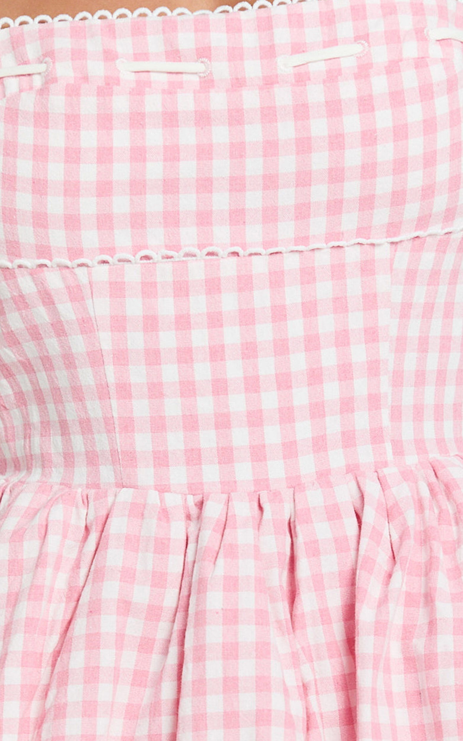 Caitlin Mini Dress - Gingham Square Neck Fit And Flare Dress in Pink