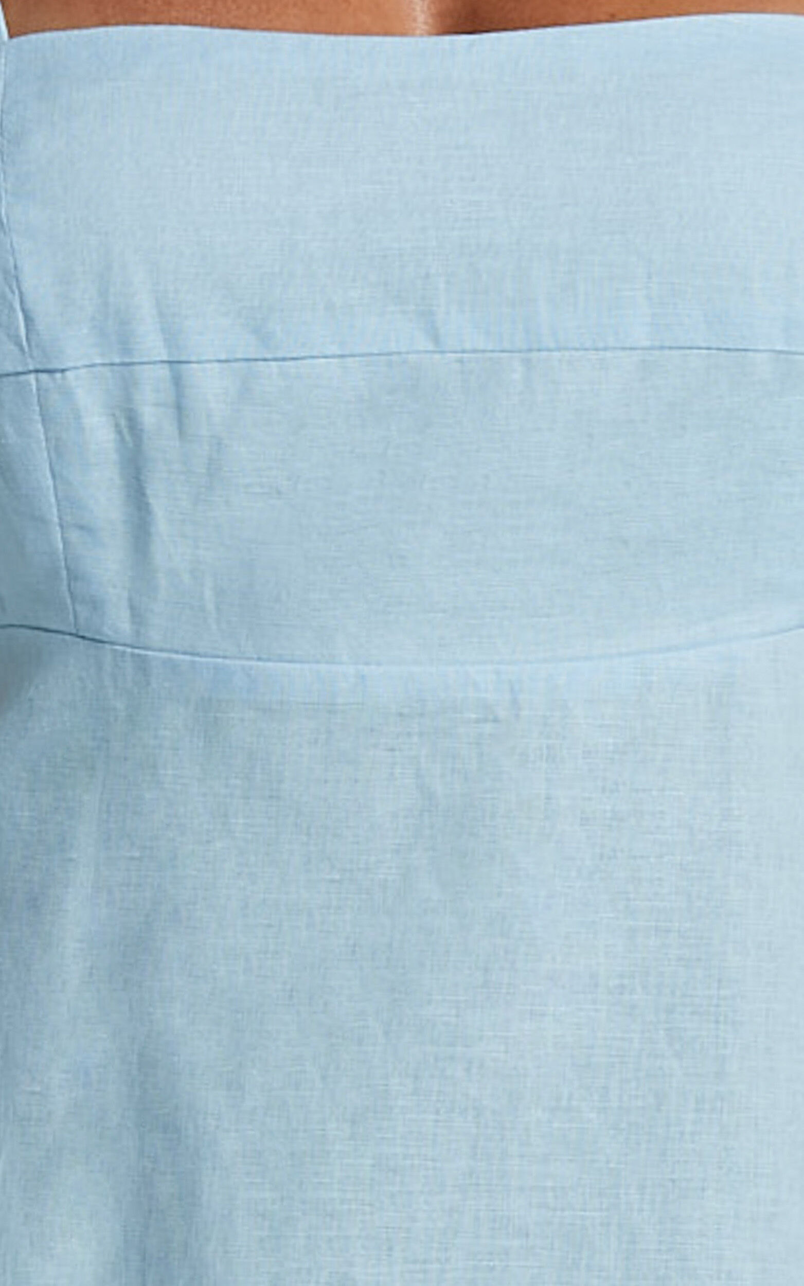 Brette Midi Dress - Linen Straight Neck Strappy Fit And Flare Dress in Blue