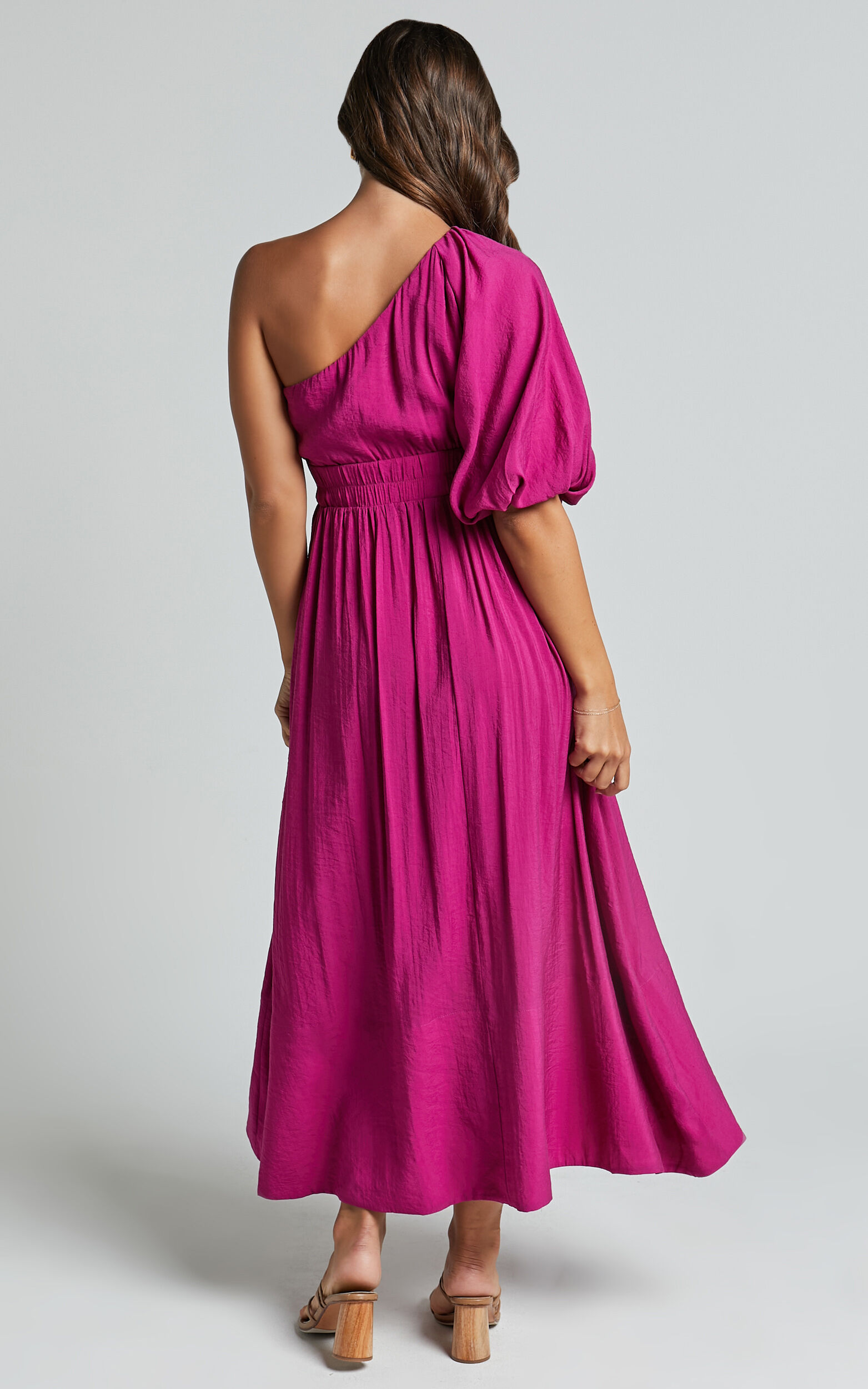 Lleve Midi Dress - One Shoulder Empire Waist Dress in Grape