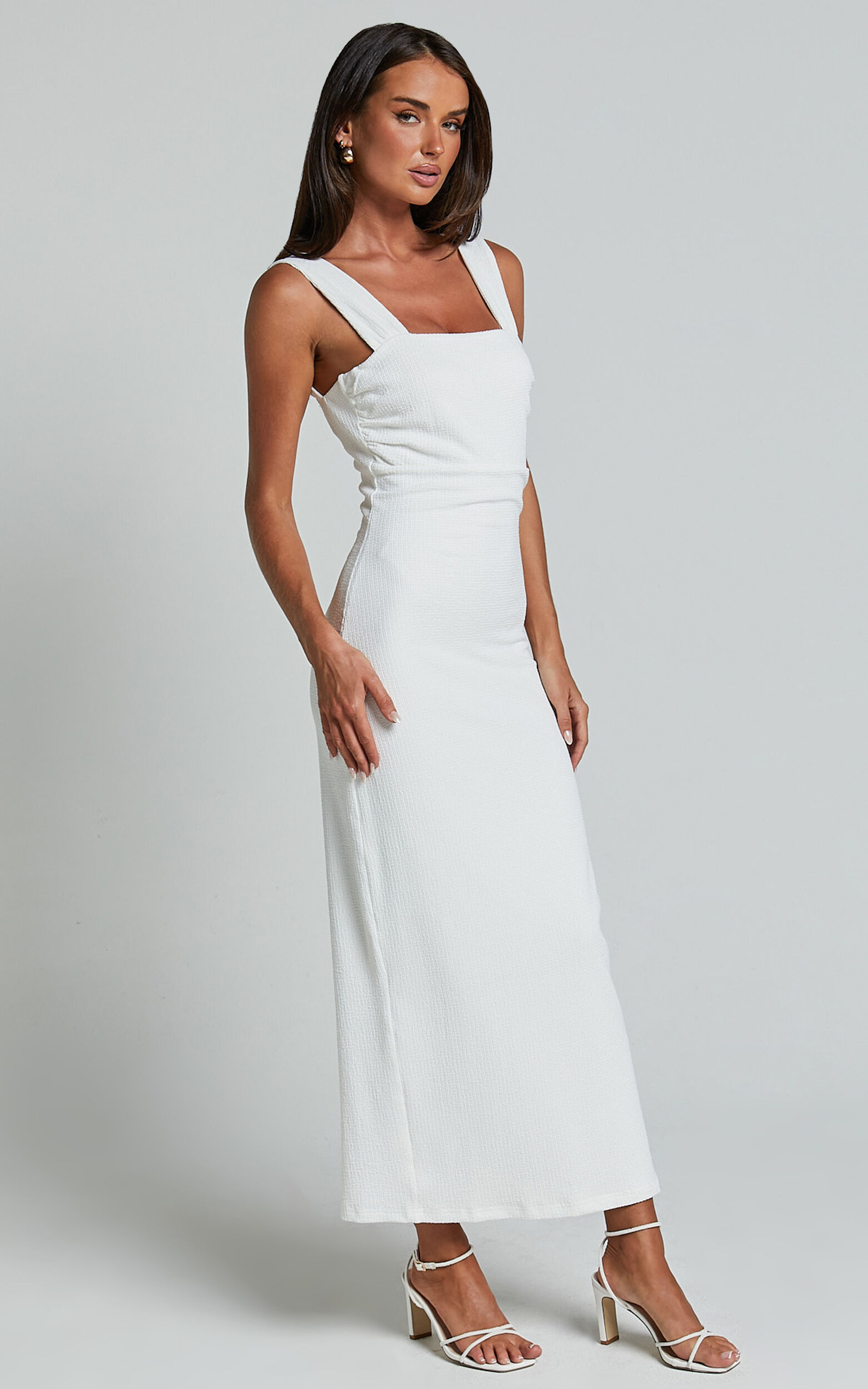 Tayla Midi Dress - Ruched Bust Bodycon Dress in White