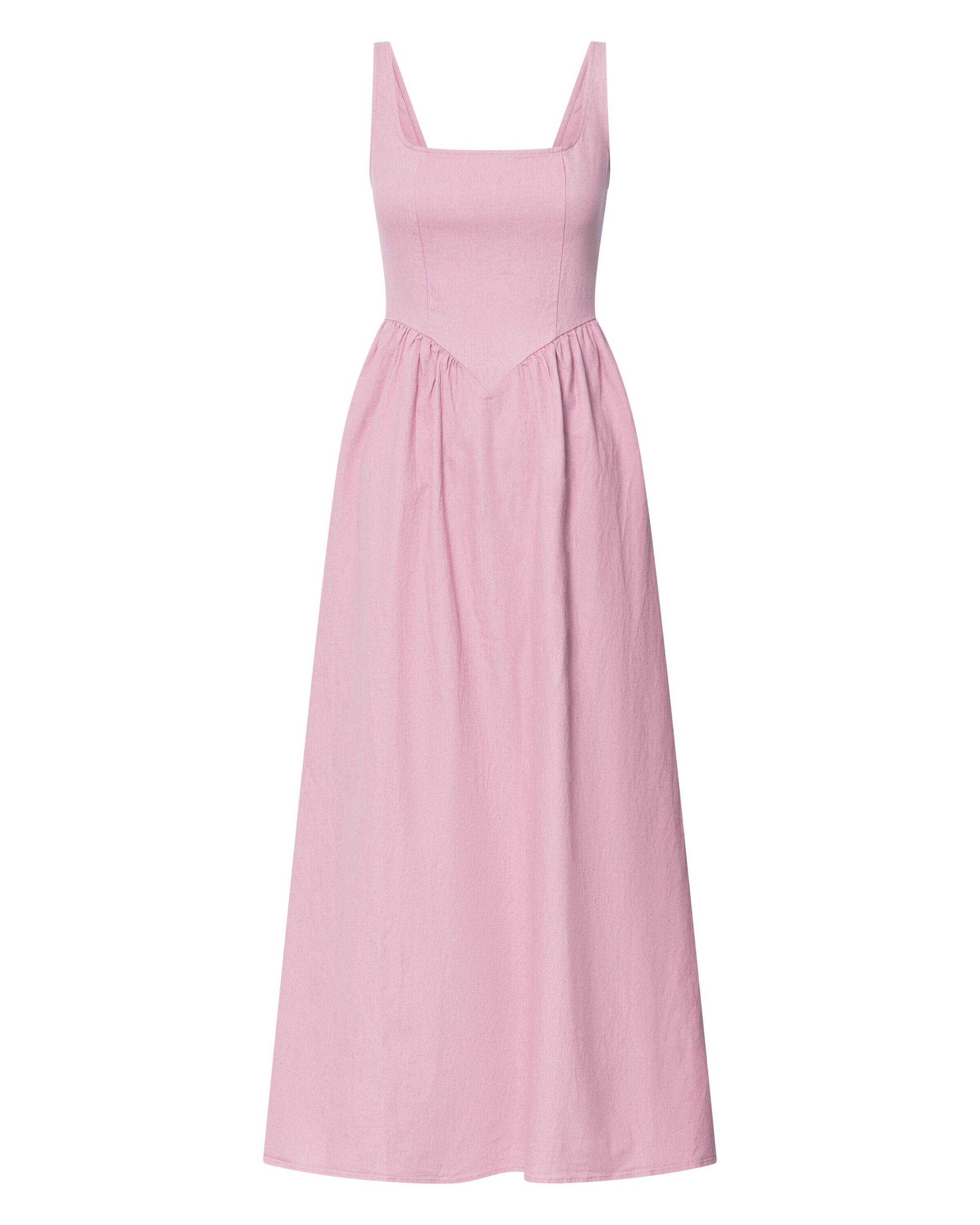 Rhaziya Midi Dress - Sleeveless Straight Neck Fit and Flare Dress in Pink